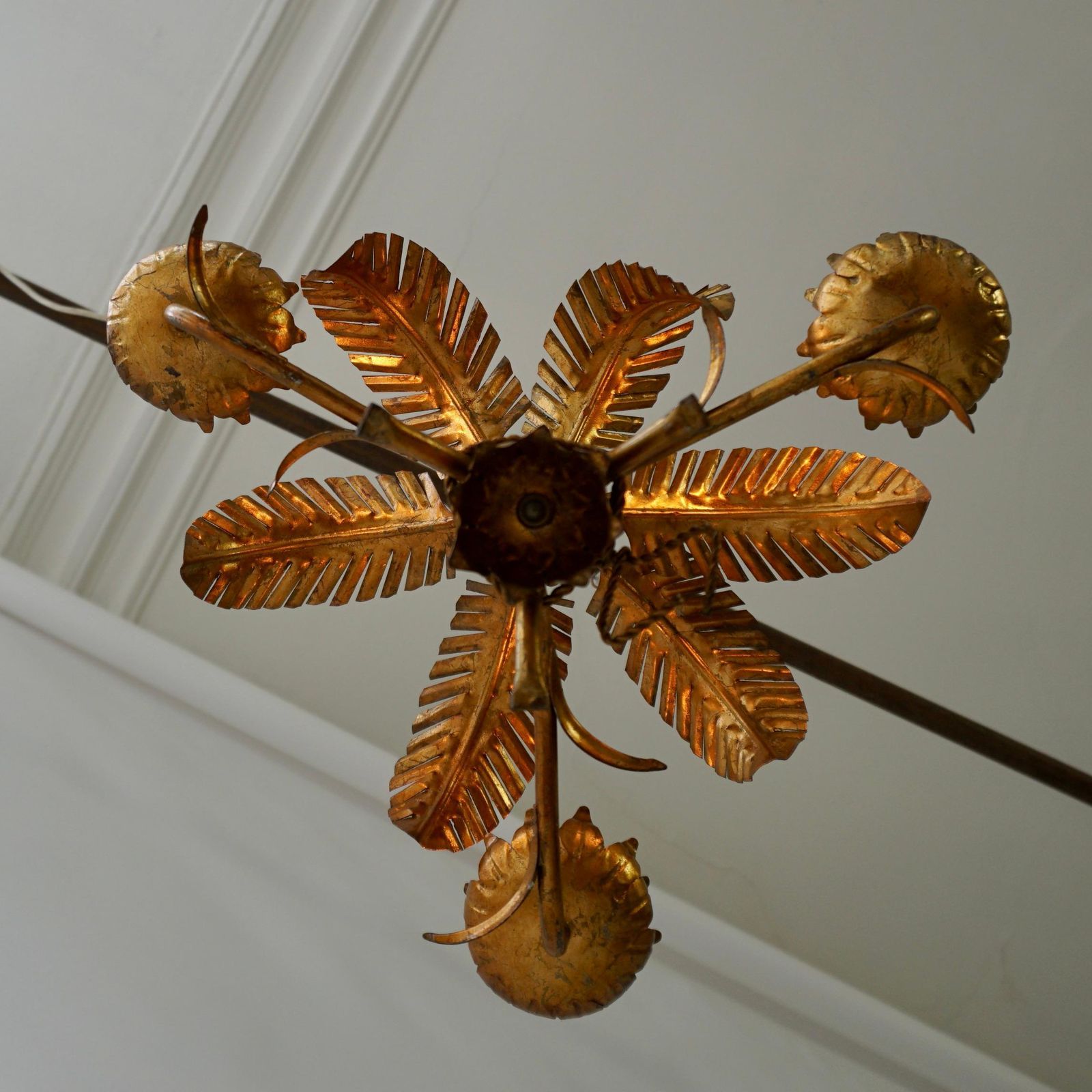 Mid Century Gilt Metal Palm Leaf Chandelier, 1970s photo 1613.0