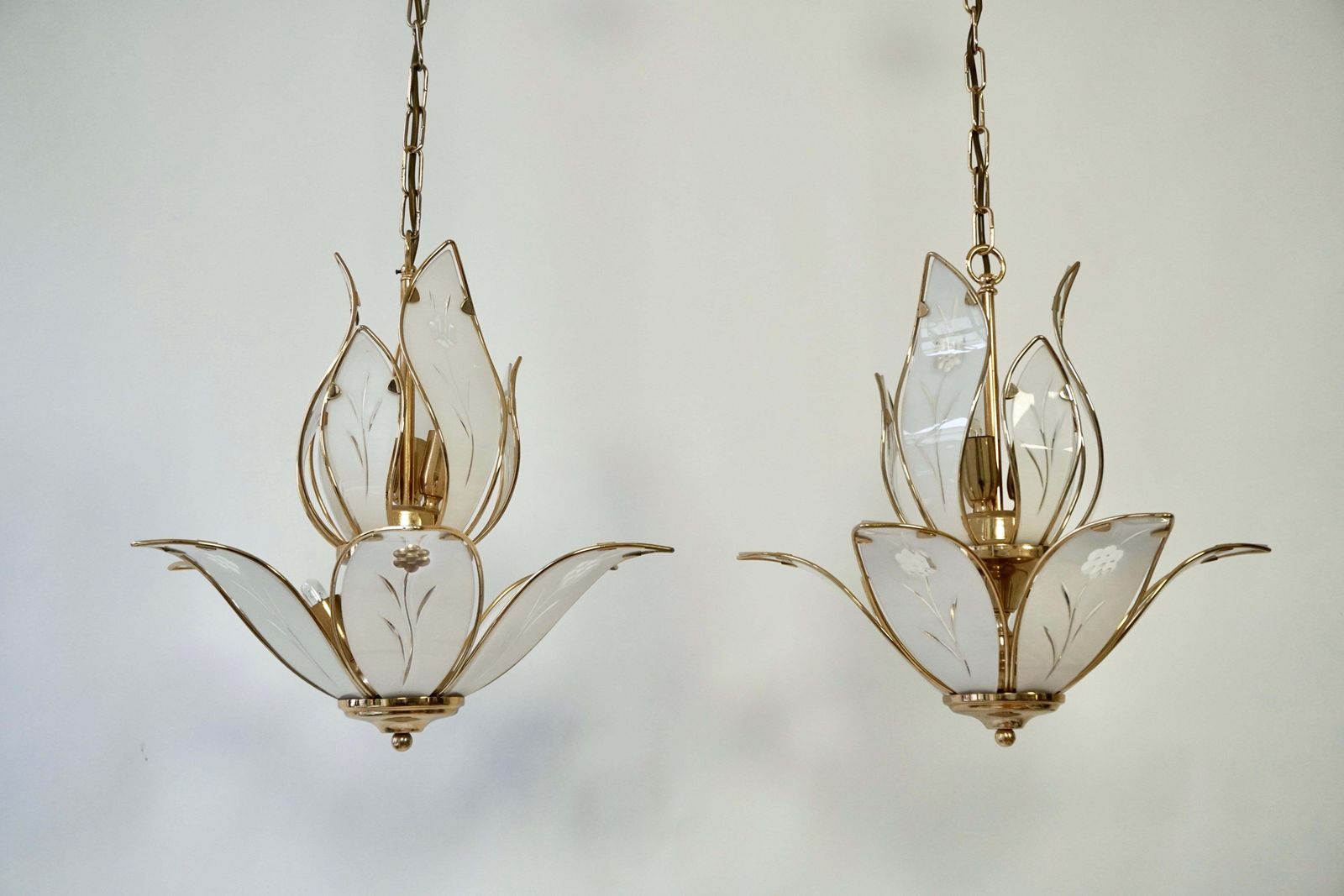 Three Lotus Flower And Brass Glass Chandeliers photo 2208.0