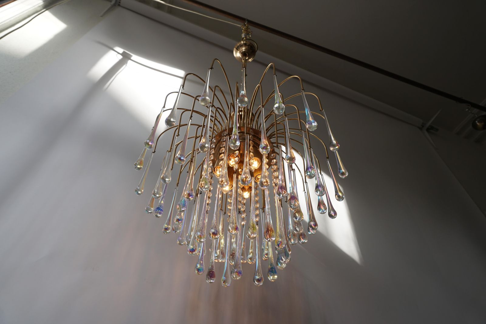 photo vinterior Italian Iridescent Murano Crystal Teardrop Waterfall Chandelier, 1950s