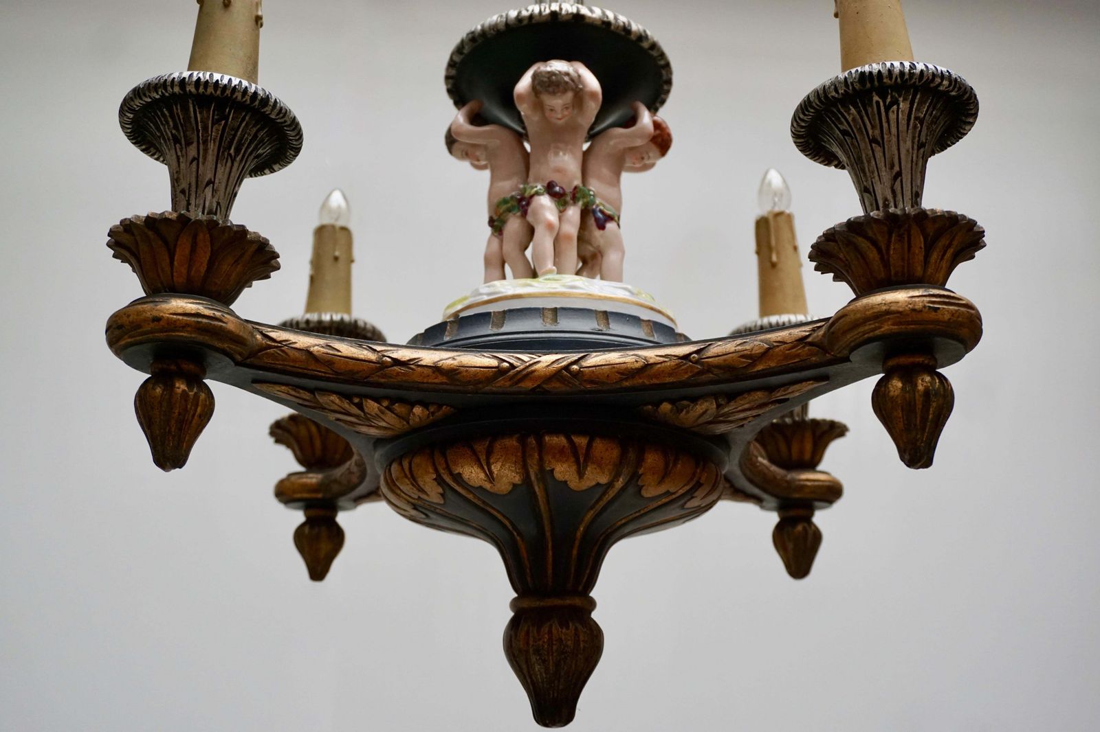 Italian Hand Carved Chandelier With Porcelain Putti photo buy