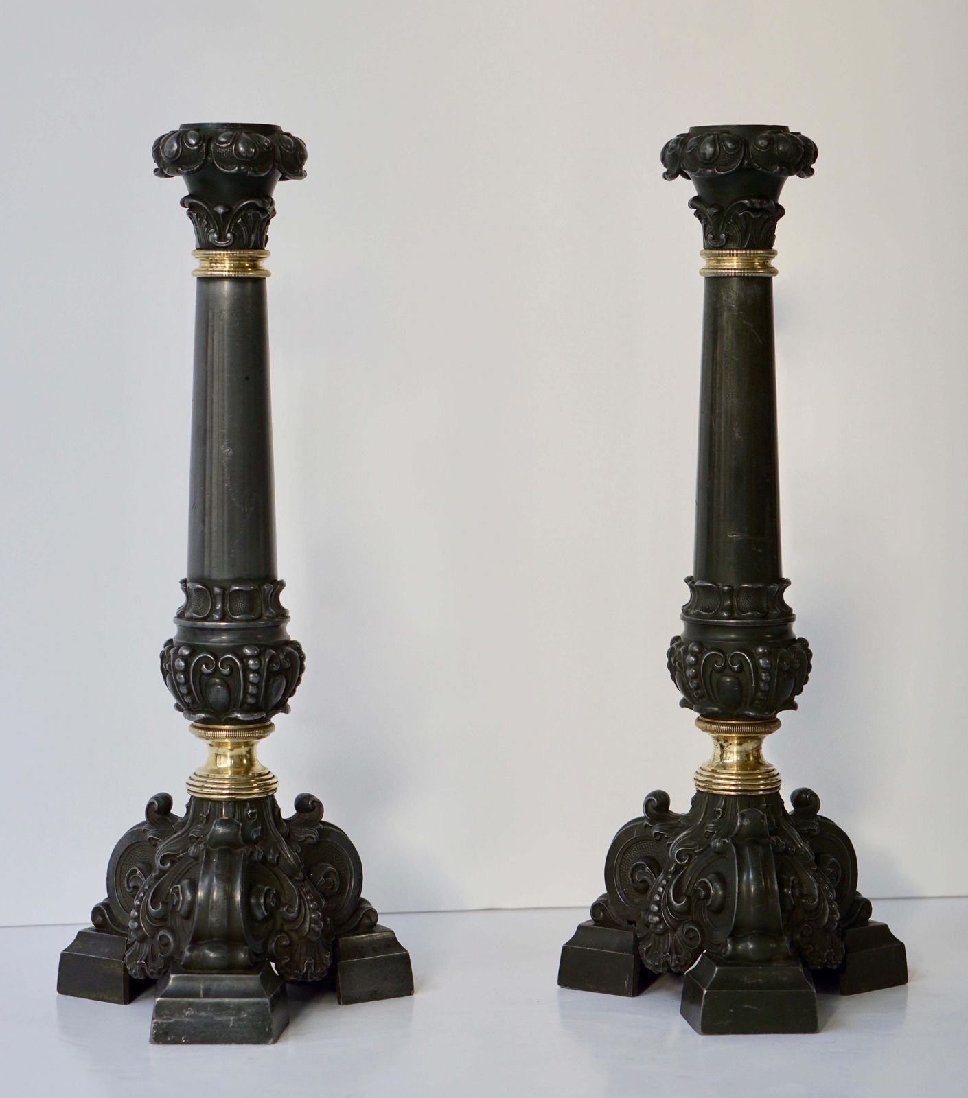 Italian Late 19th Century Pair Of Antique Brass Candleholders photo 849.0
