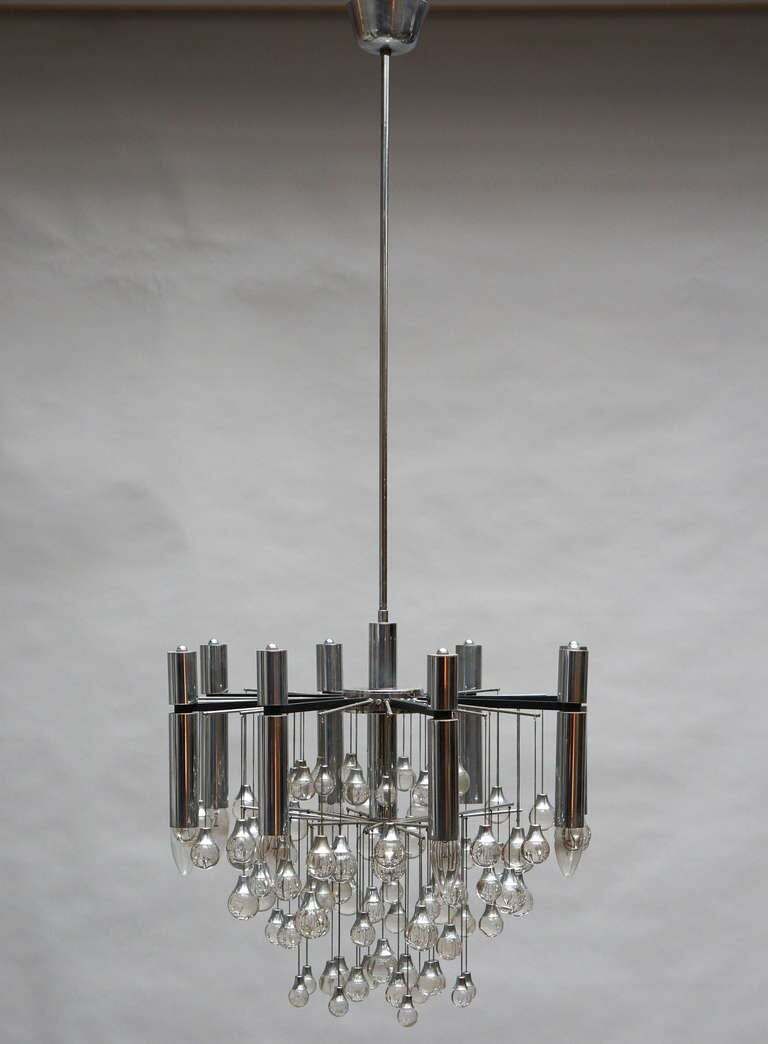 Mid Century Murano Glass And Chrome Chandelier By Gaetano Sciolari photo buy