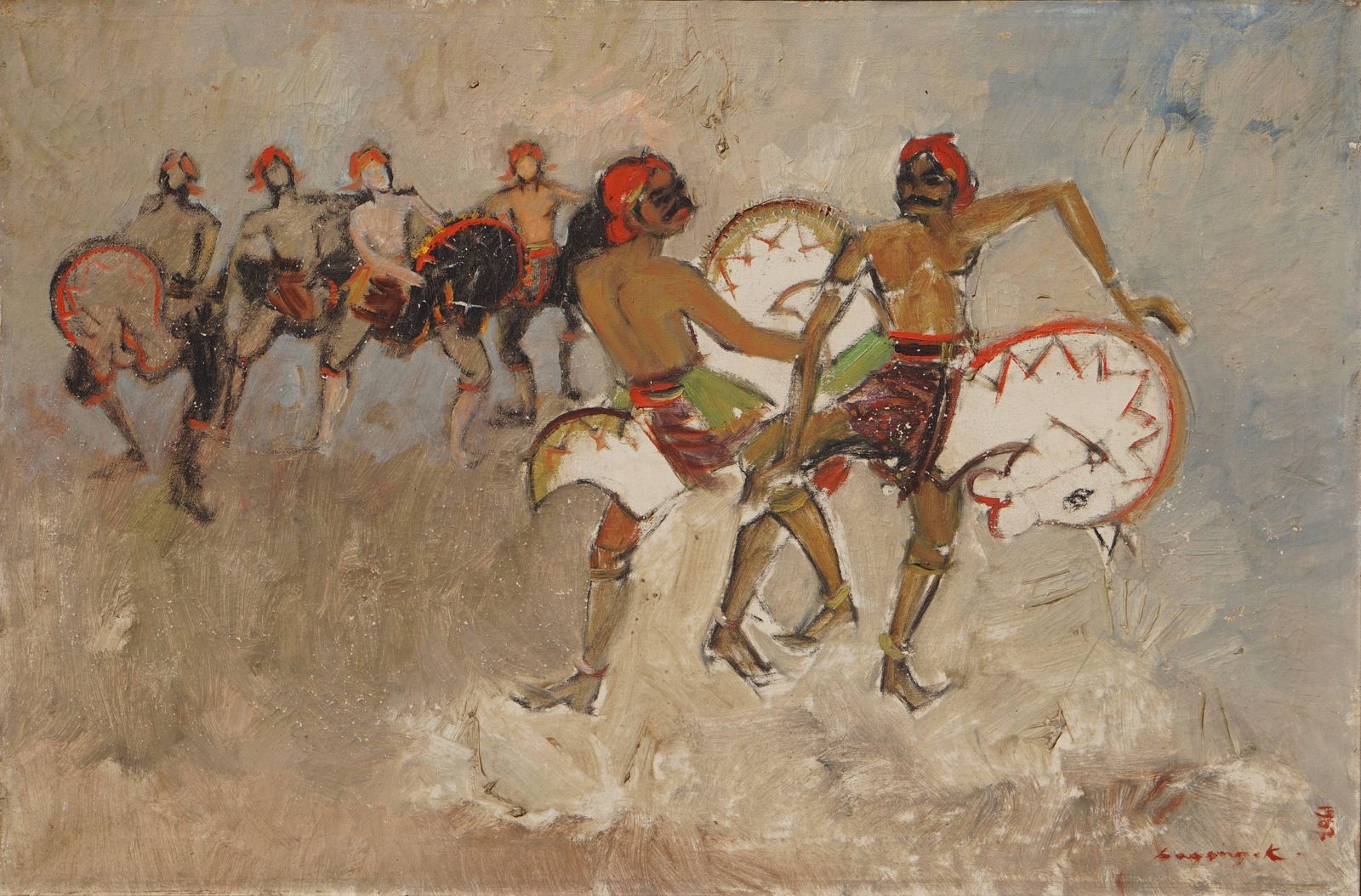 Dancers Painting By Bagong Kussudiardja, Indonesia, 1950s photo furniture