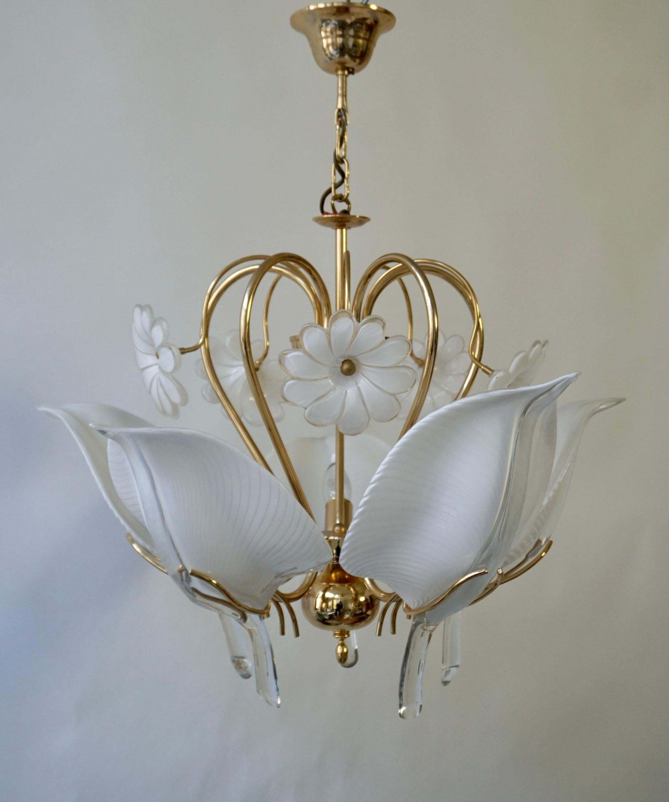 Franco Luce Chandelier In Brass And Glass Leaves And Flowers photo furniture