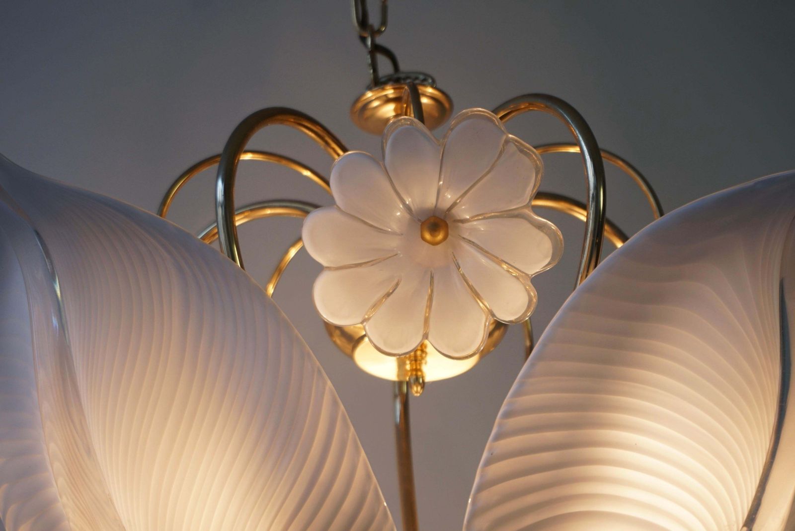 photo furniture Franco Luce Chandelier In Brass And Glass Leaves And Flowers