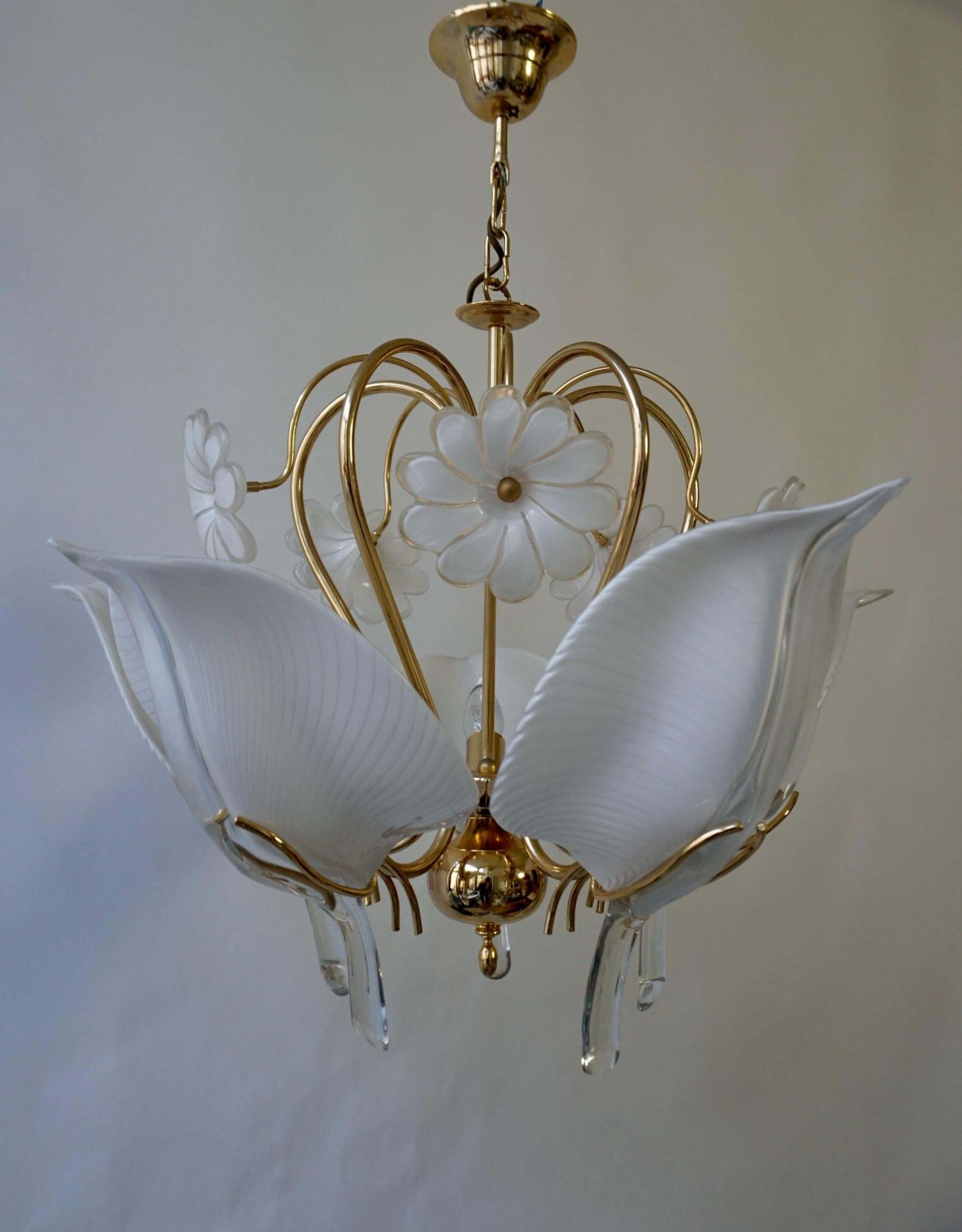 photo for sale Franco Luce Chandelier In Brass And Glass Leaves And Flowers