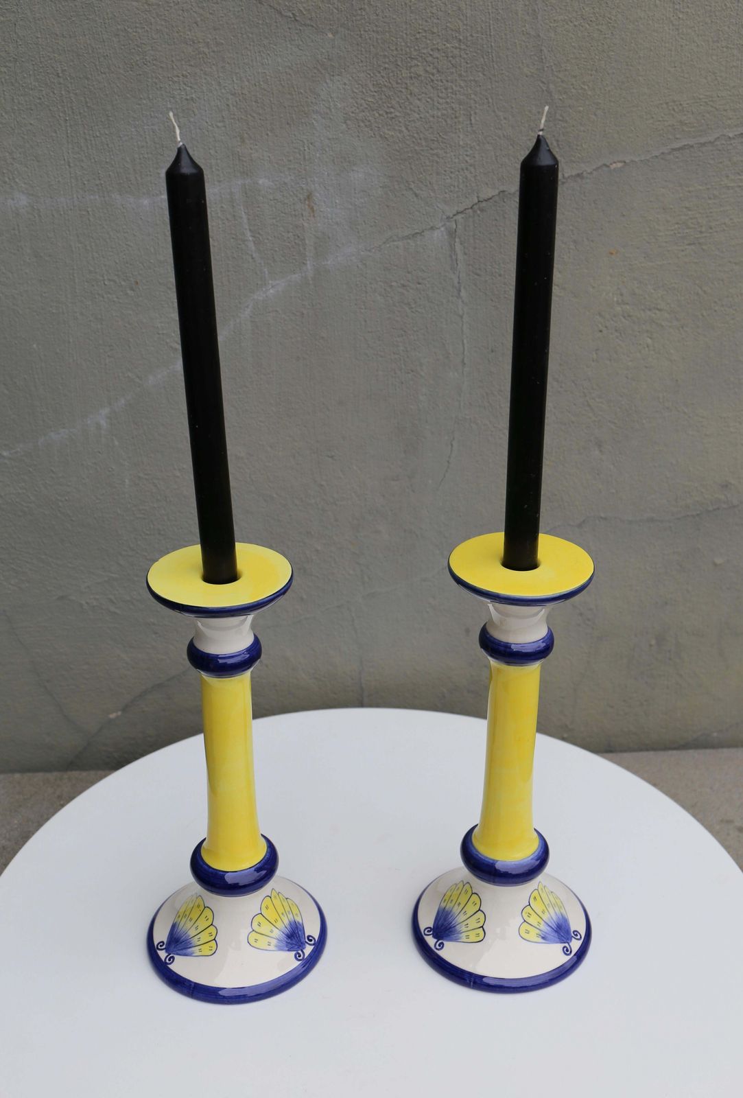 photo for sale Pair Italian Hand Painted Butterfly Porcelain Candelabra