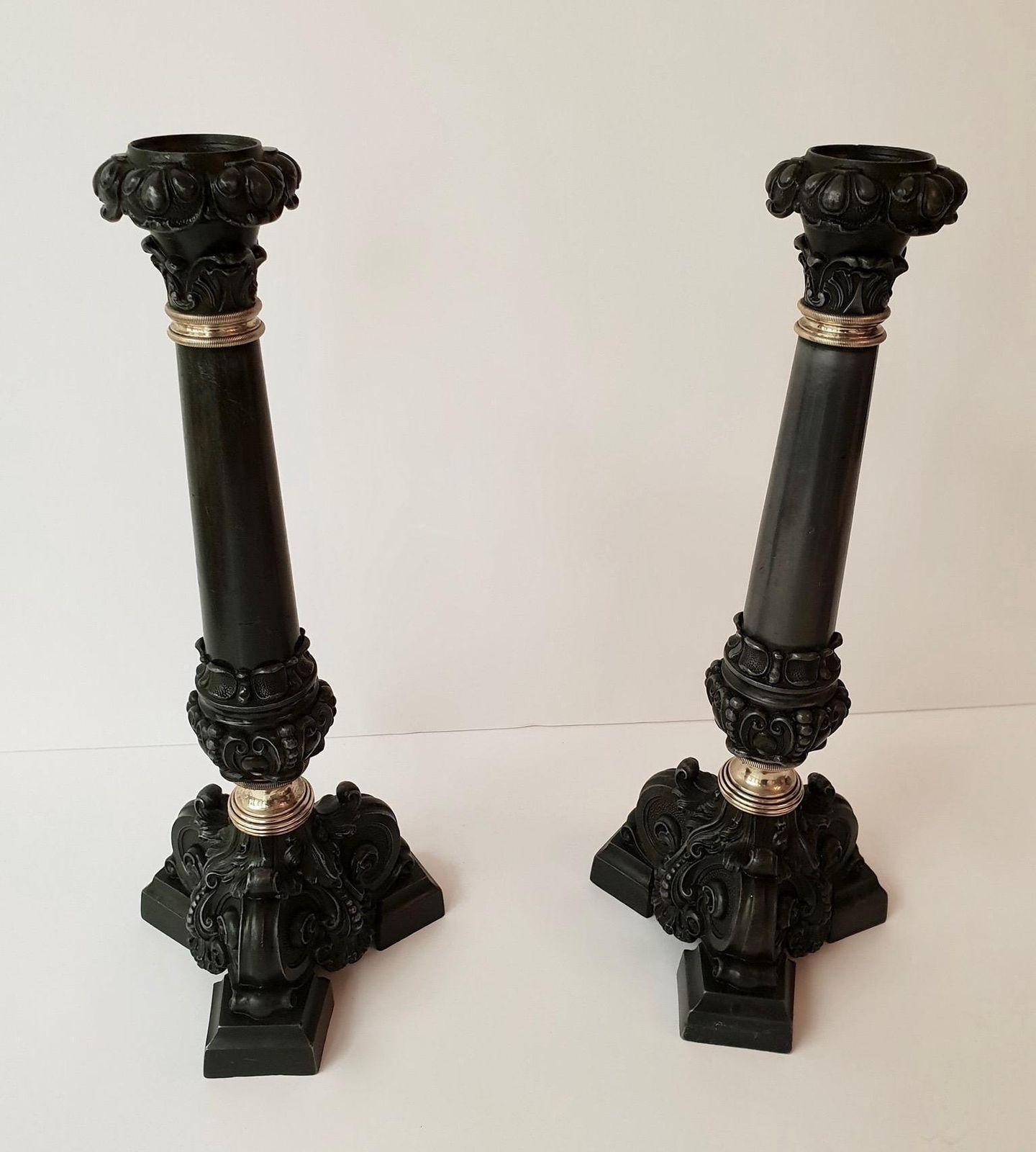 photo furniture Italian Late 19th Century Pair Of Antique Brass Candleholders