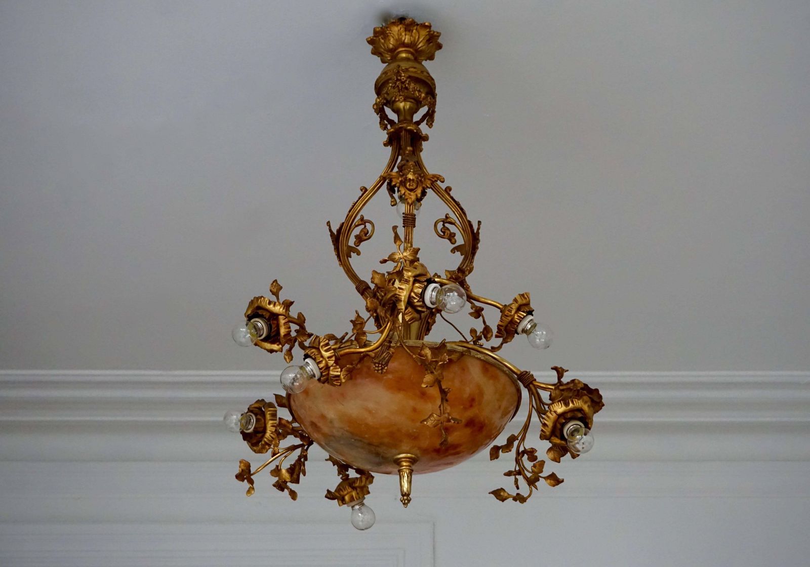 Fine Gilt Bronze And Alabaster Belle époque Chandelier photo Lighting