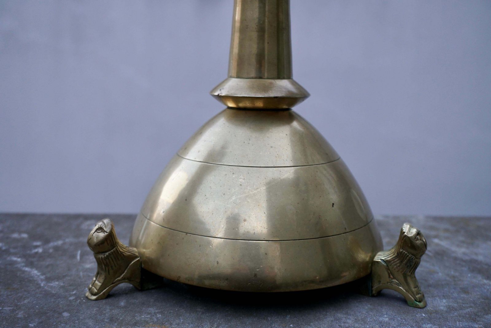 Pair Of Gilt Bronze Gothic Revival Altar Pricket Candlesticks W. Lion Sculptures photo vinterior