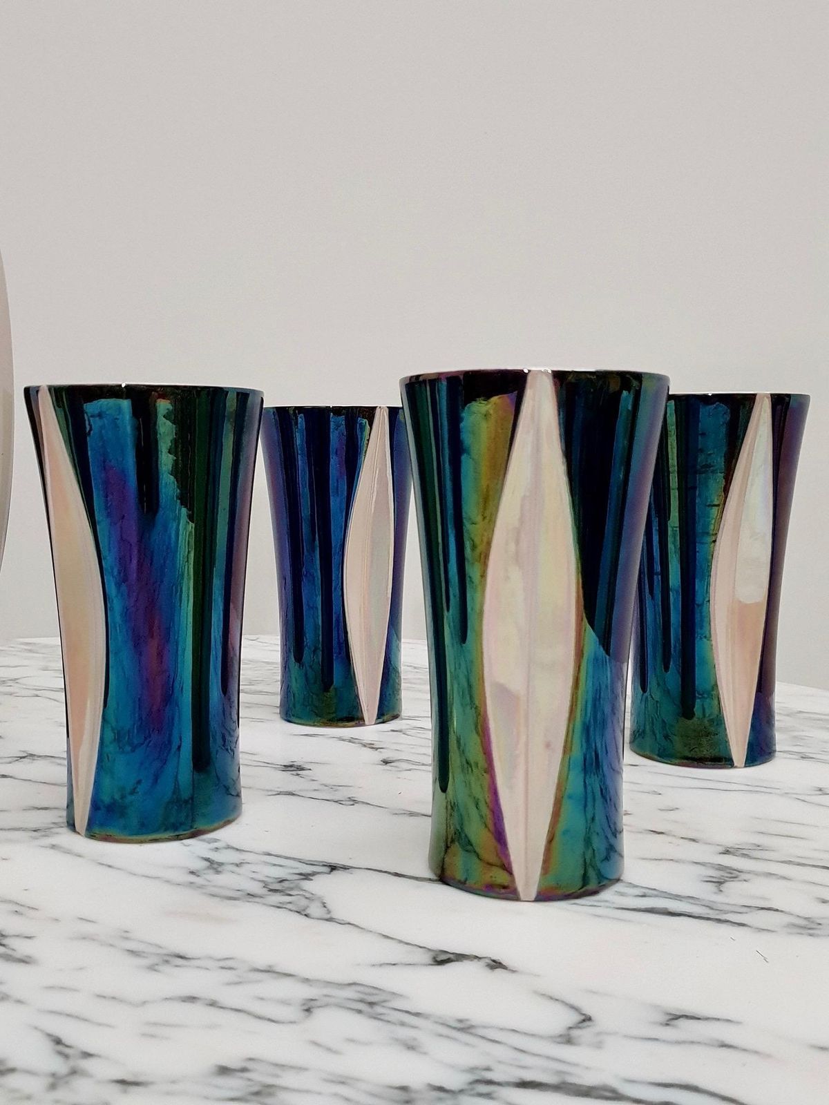 Mid 20th Century Iridescent Ceramic Drinks Set Of 9 Made In France, 1970s photo for sale