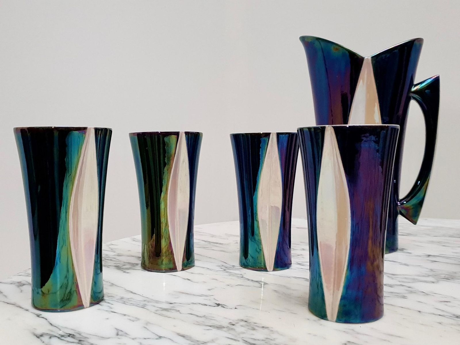 photo buy Mid 20th Century Iridescent Ceramic Drinks Set Of 9 Made In France, 1970s