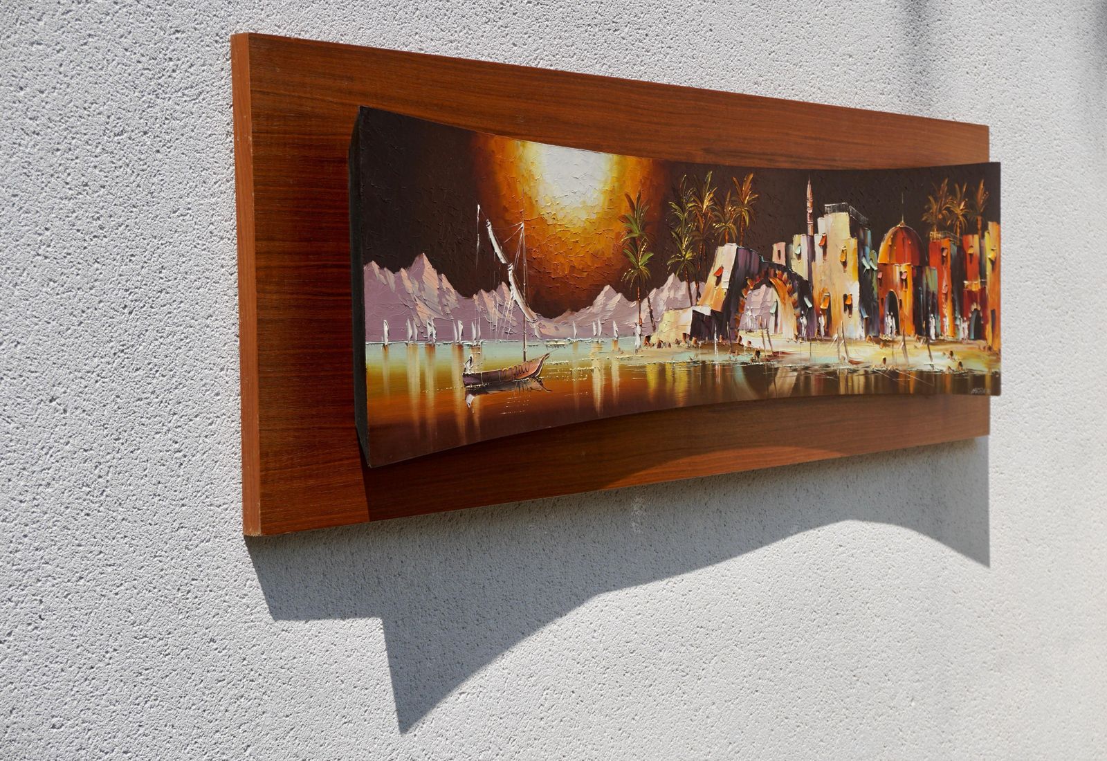 Colorful Painting With Arabic Landscape And Palm Trees   Signed Hera, 1970 photo for sale