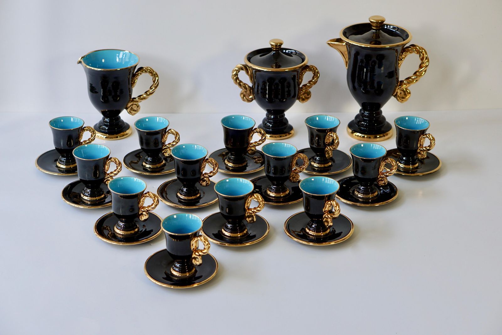 Marius Giuge Fine Gilded Ceramic Tea And Coffee Set, Vallauris, Circa 1960s photo Home Decor