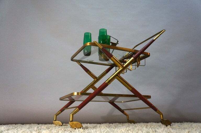 Liquor Trolley By Cesare Lacca   Brass And Rosewood photo furniture