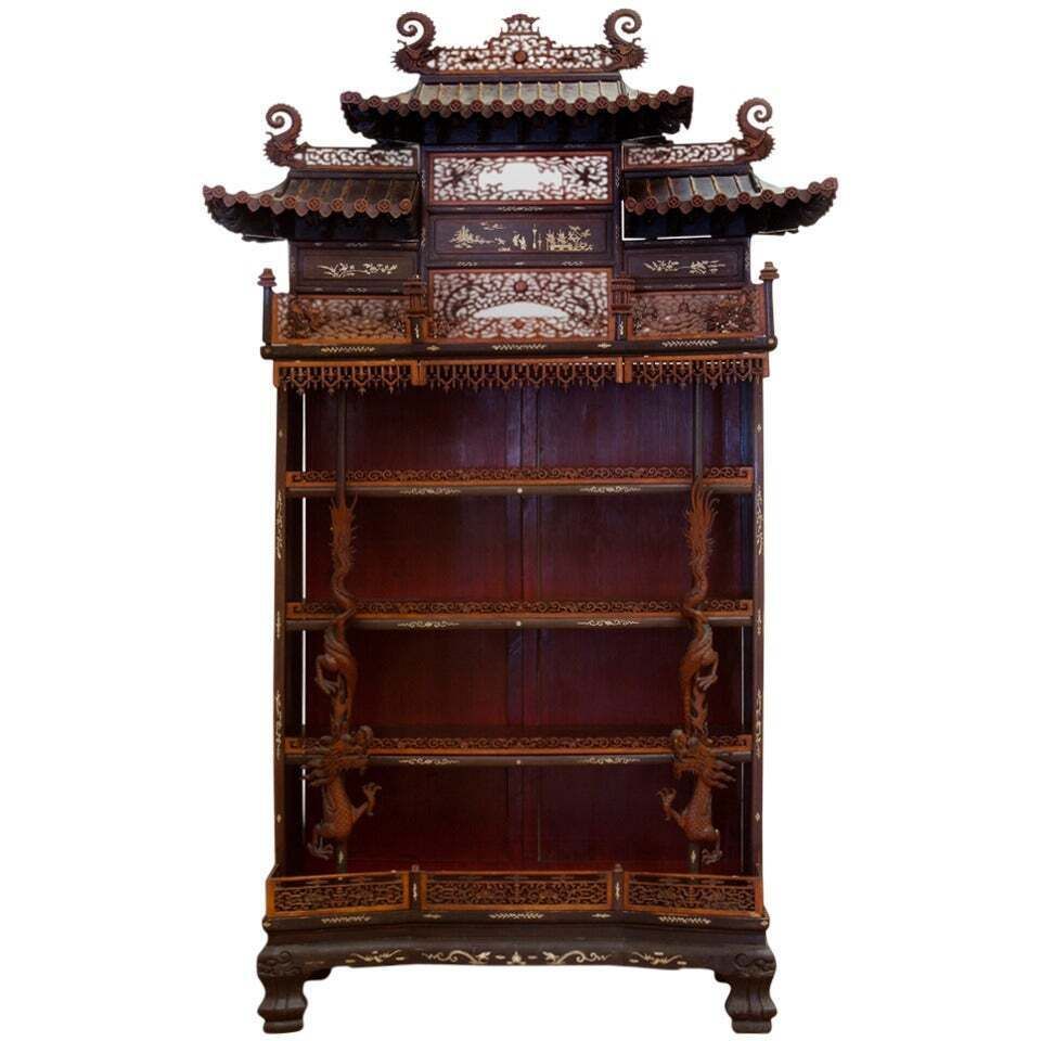 Rare And Beautiful Architectural Pagode Display Cabinet, China
