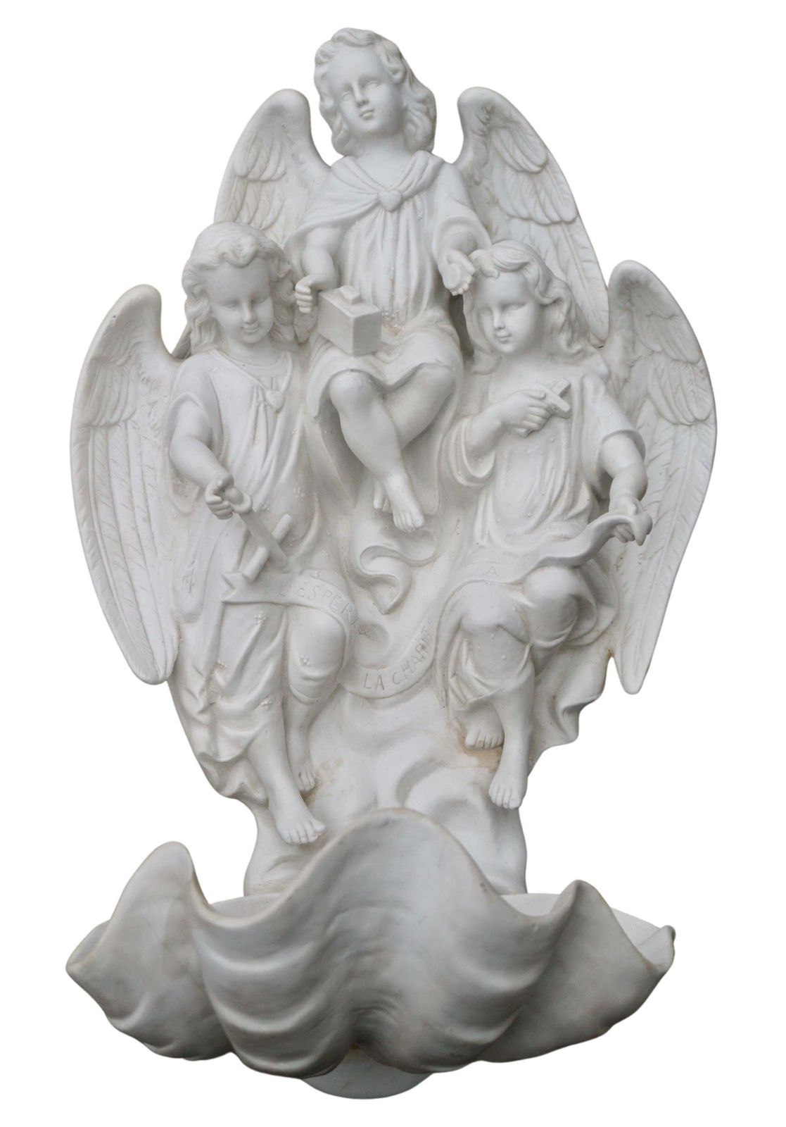 Antique Large Bisque Porcelain Holy Water Font With Angels photo furniture