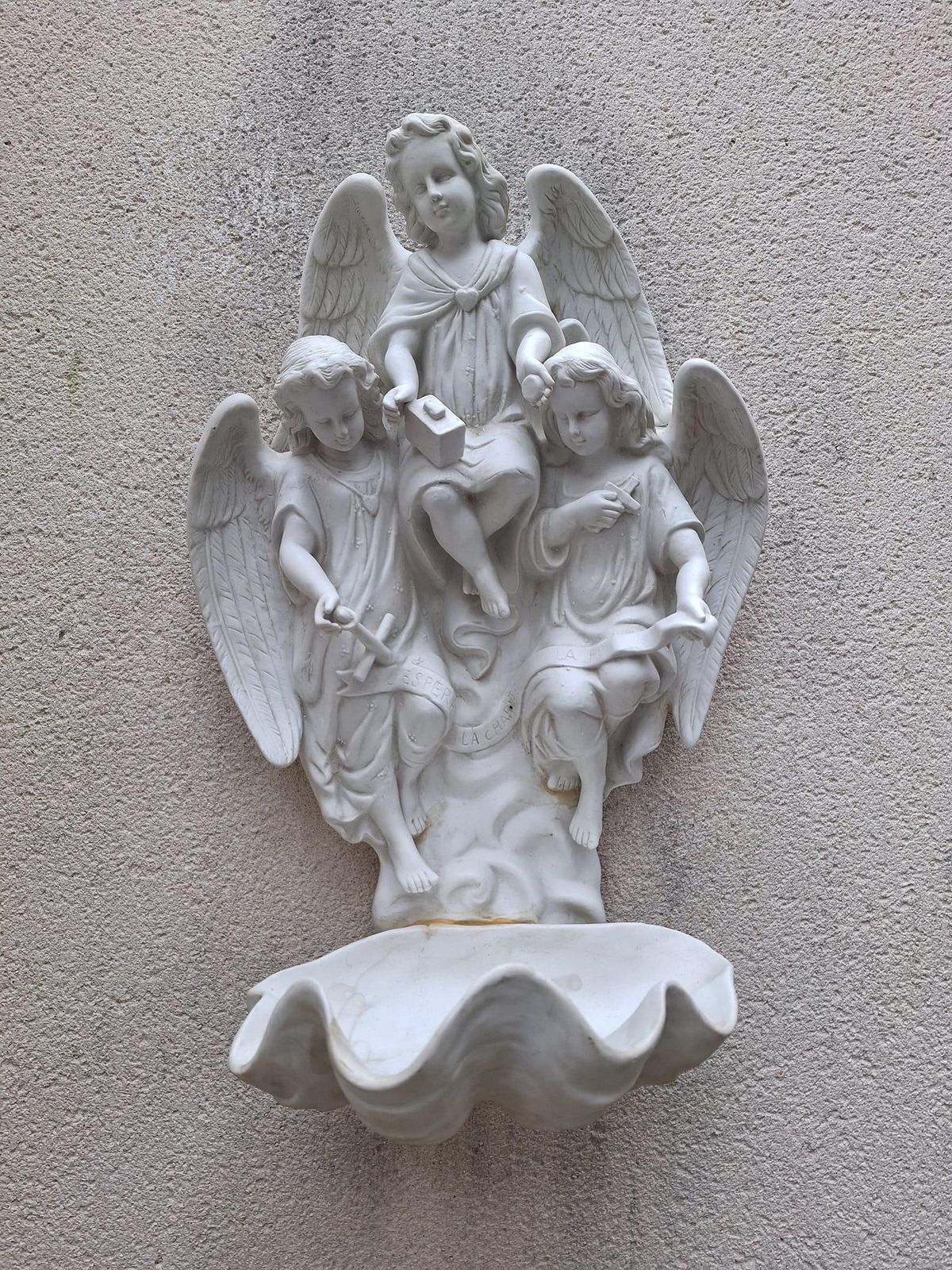 Antique Large Bisque Porcelain Holy Water Font With Angels photo buy
