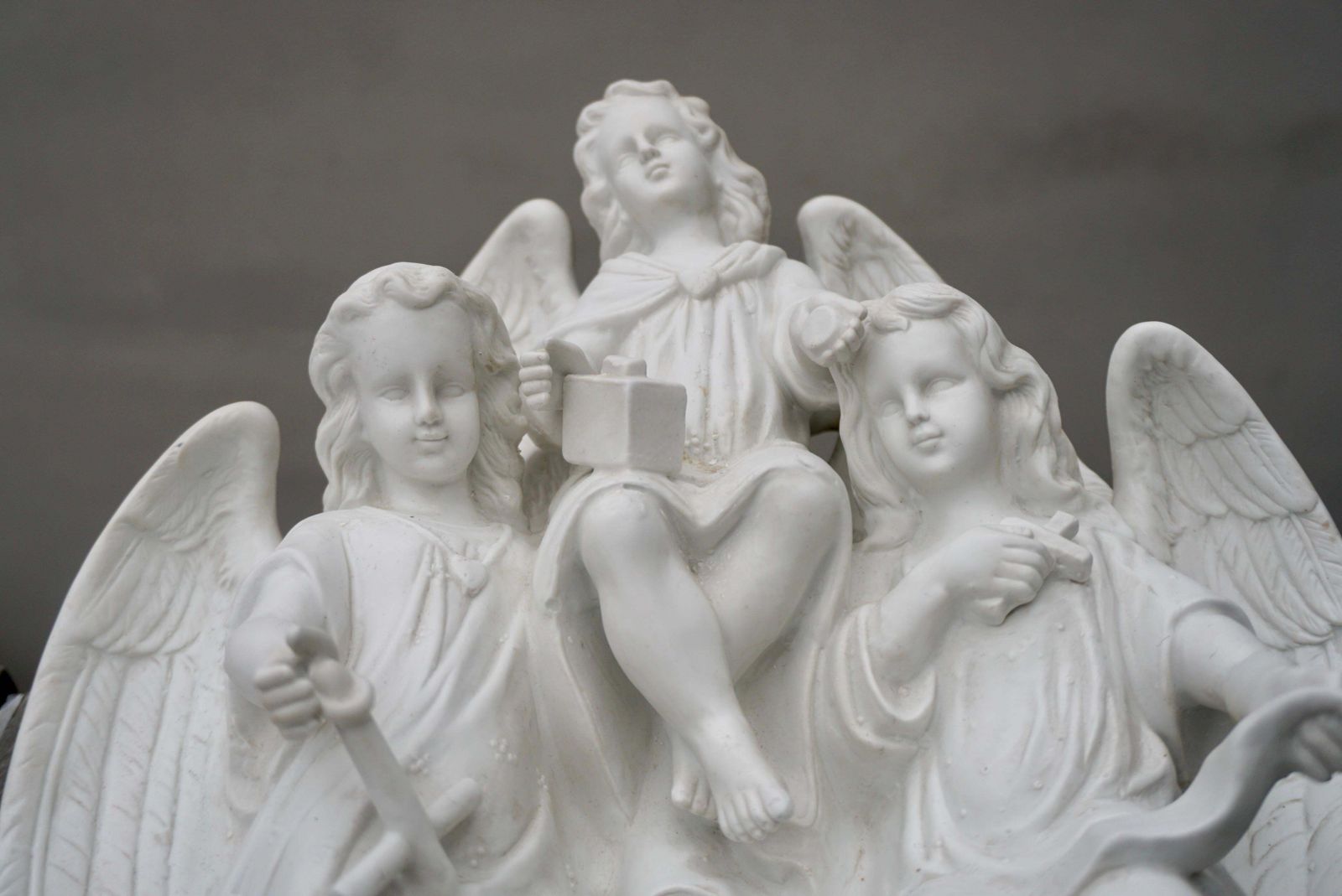 photo for sale Antique Large Bisque Porcelain Holy Water Font With Angels