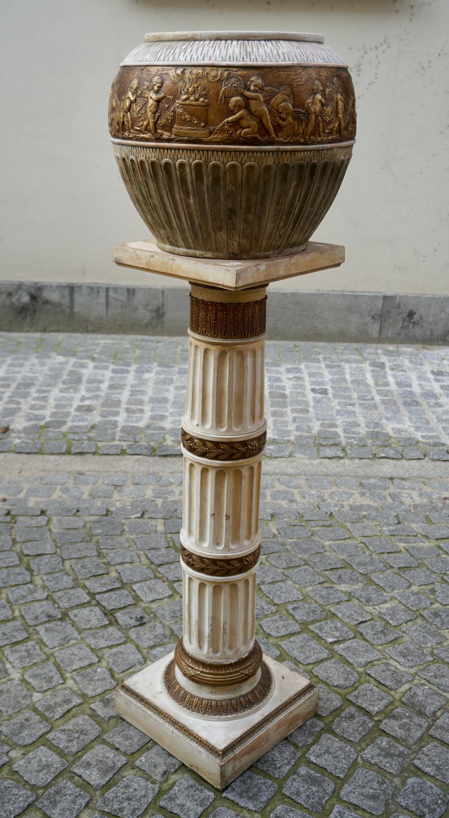Ornate Pedestal Terracotta Cherub Planter Stand photo for sale