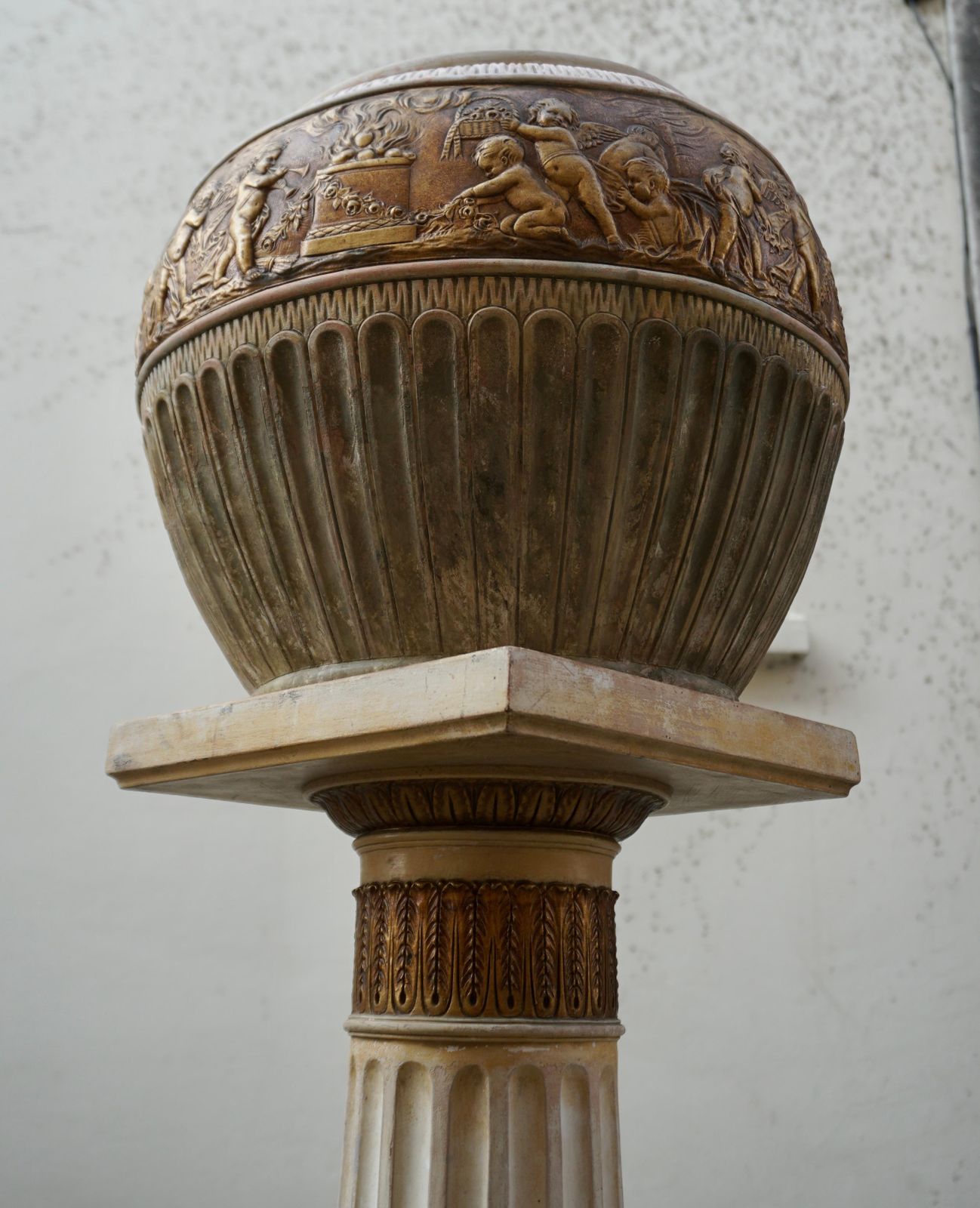Ornate Pedestal Terracotta Cherub Planter Stand photo buy