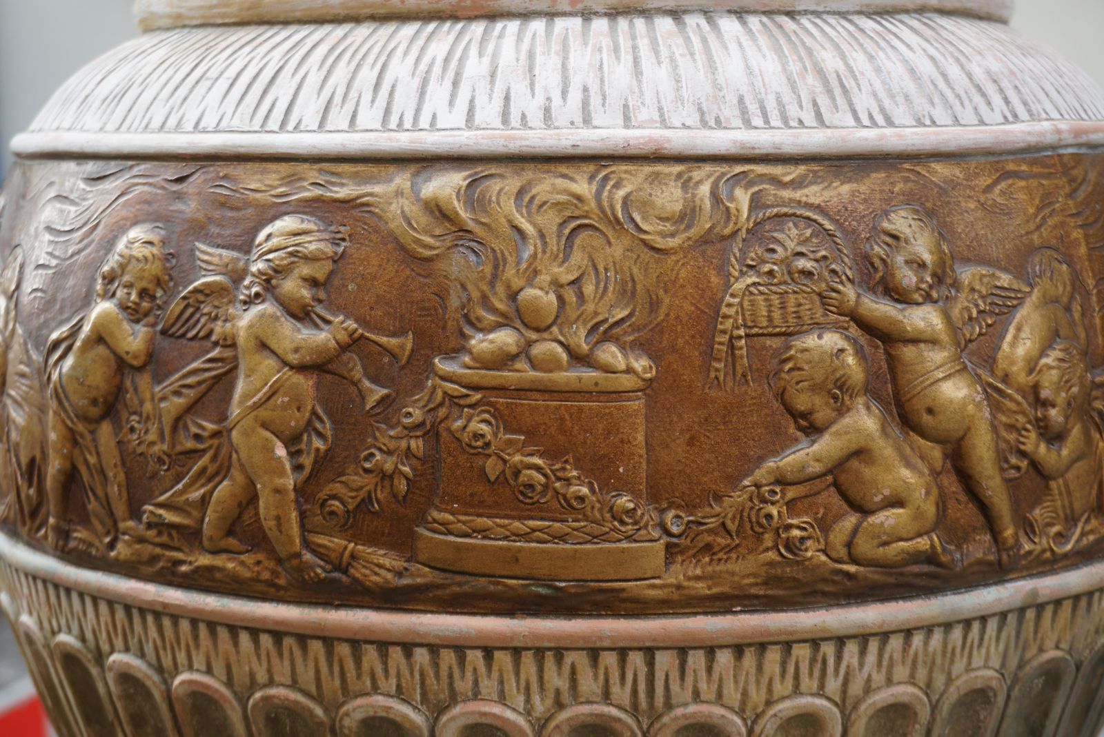2084.0 Ornate Pedestal Terracotta Cherub Planter Stand photo