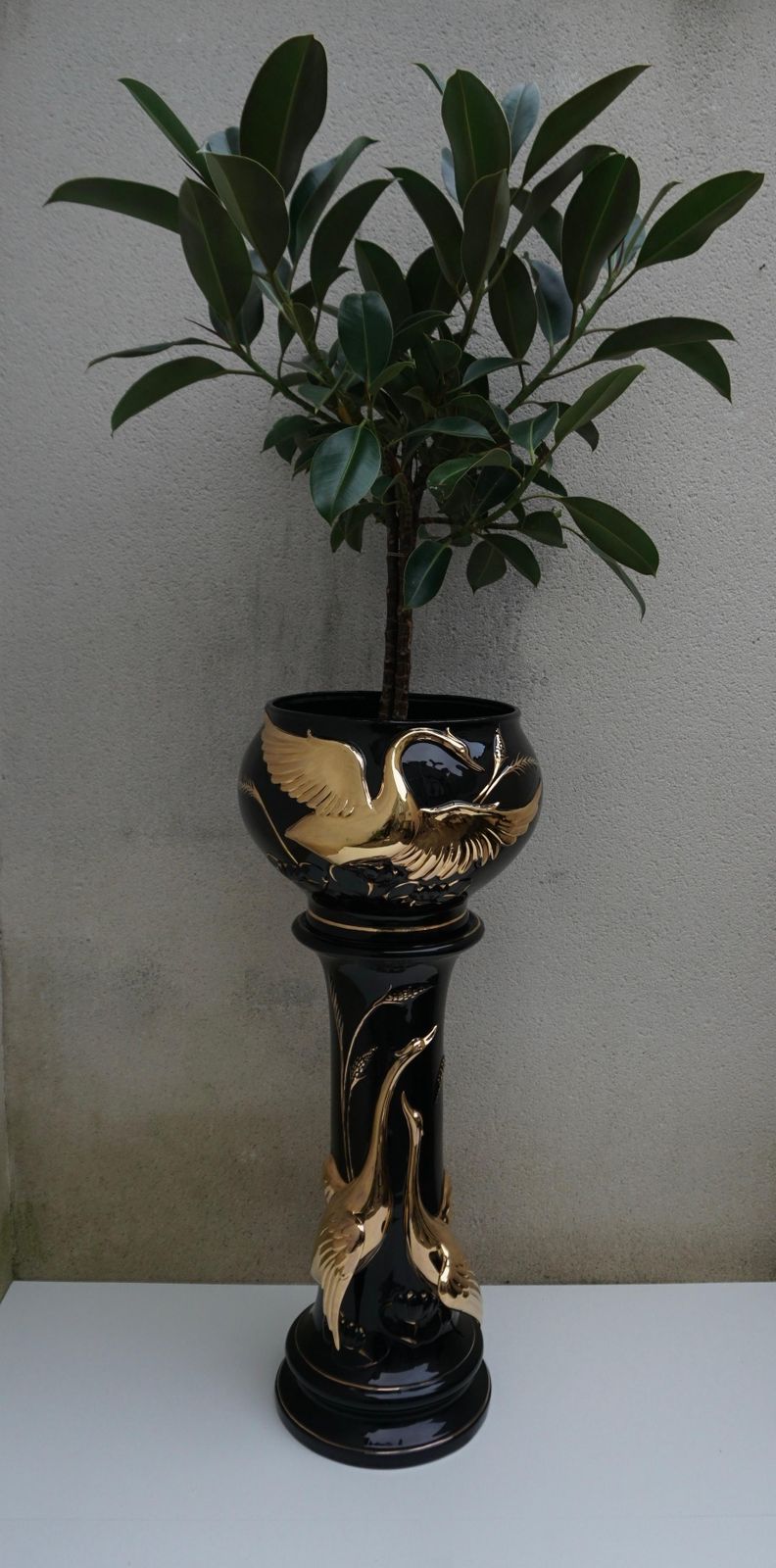 Italian Jardiniere On Pedestal With Swans photo for sale