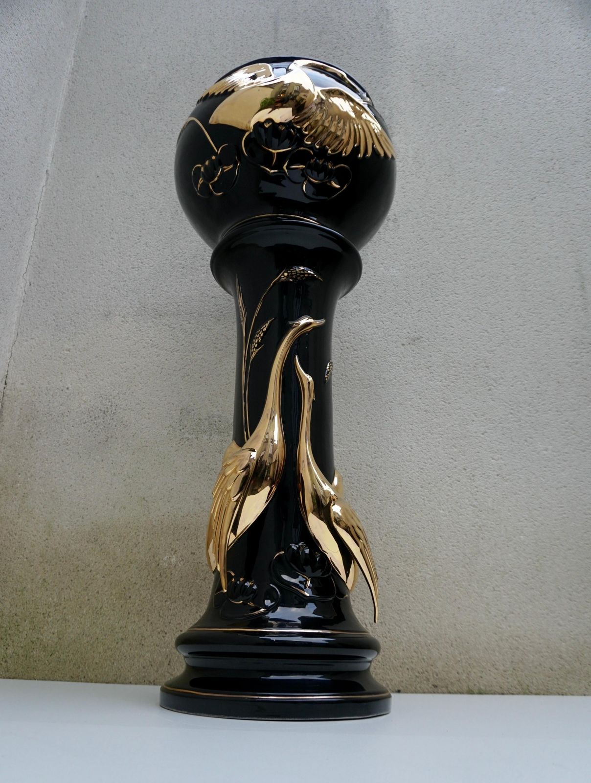 Italian Jardiniere On Pedestal With Swans photo vintage