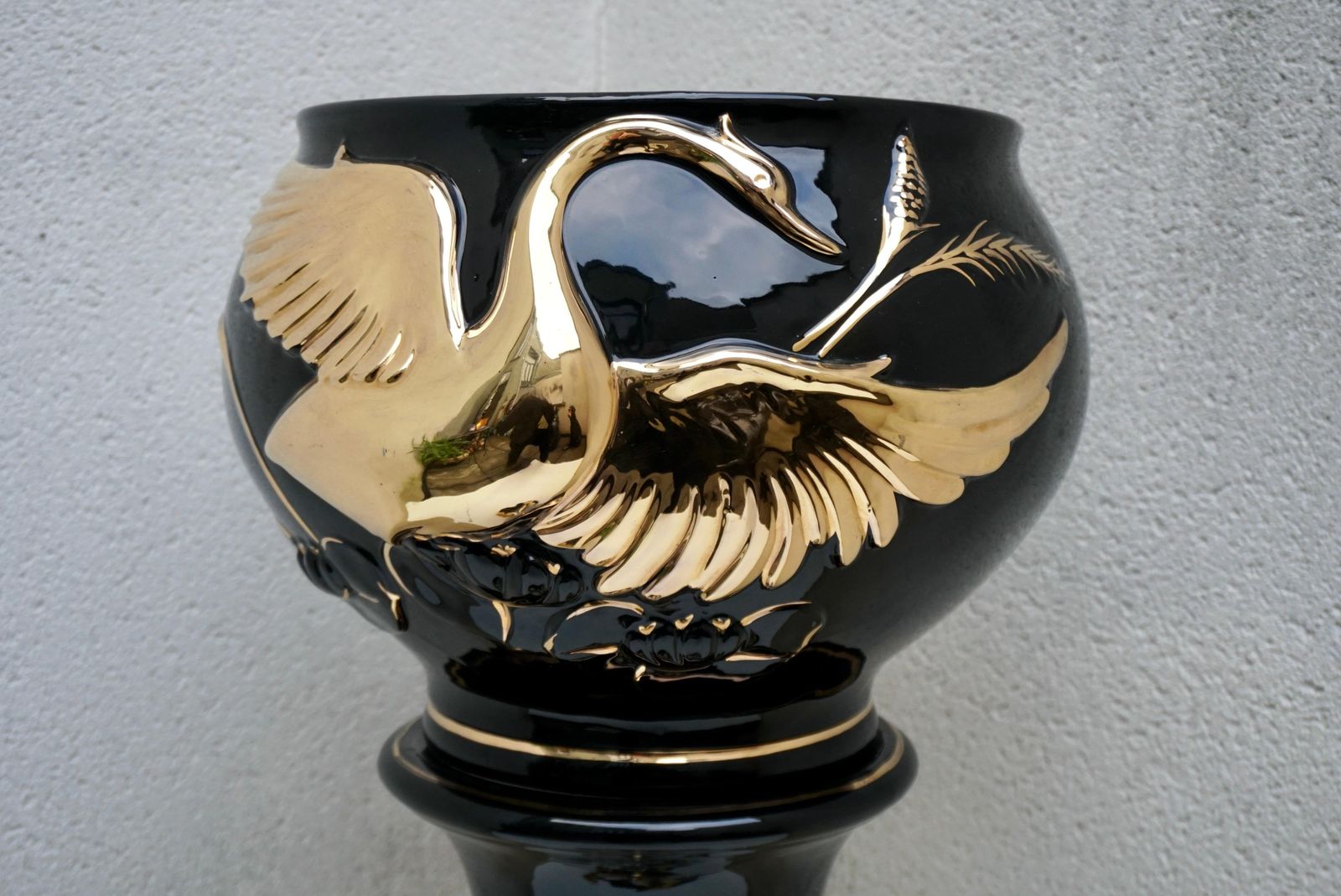 photo for sale Italian Jardiniere On Pedestal With Swans