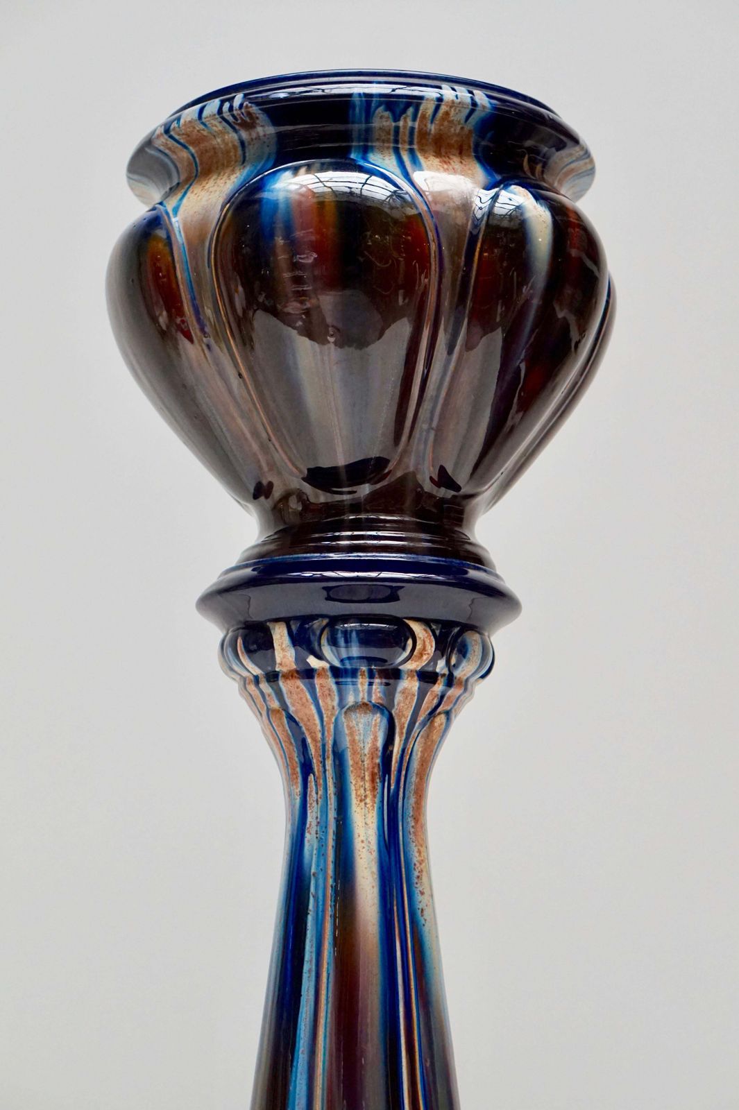 Big Richly Glazed Hand Thrown Ceramic Handled Planter Jardinière On A Column photo for sale