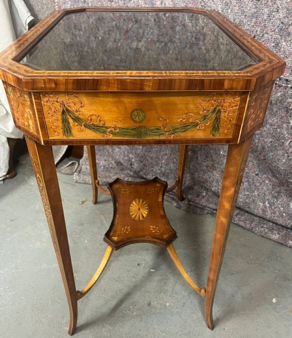 Superb Antique Satinwood & Inlaid Bijouterie Cabinet photo furniture