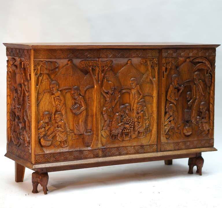 1950s Carved Wooden Cabinet From Congo photo for sale