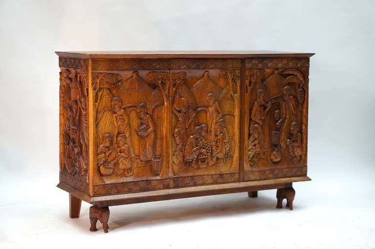 1950s Carved Wooden Cabinet From Congo photo vintage