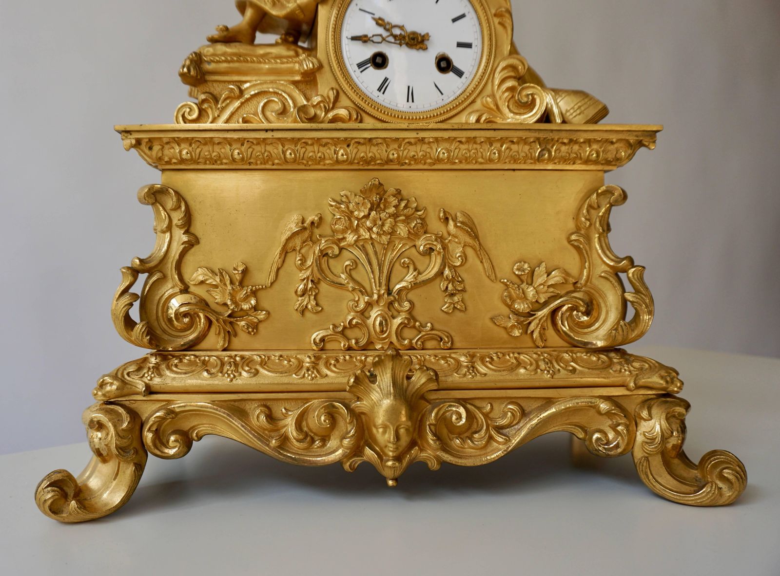Very Fine And Elegant Fire, Gilt Bronze Mantle Clock In The Romantic Taste photo for sale