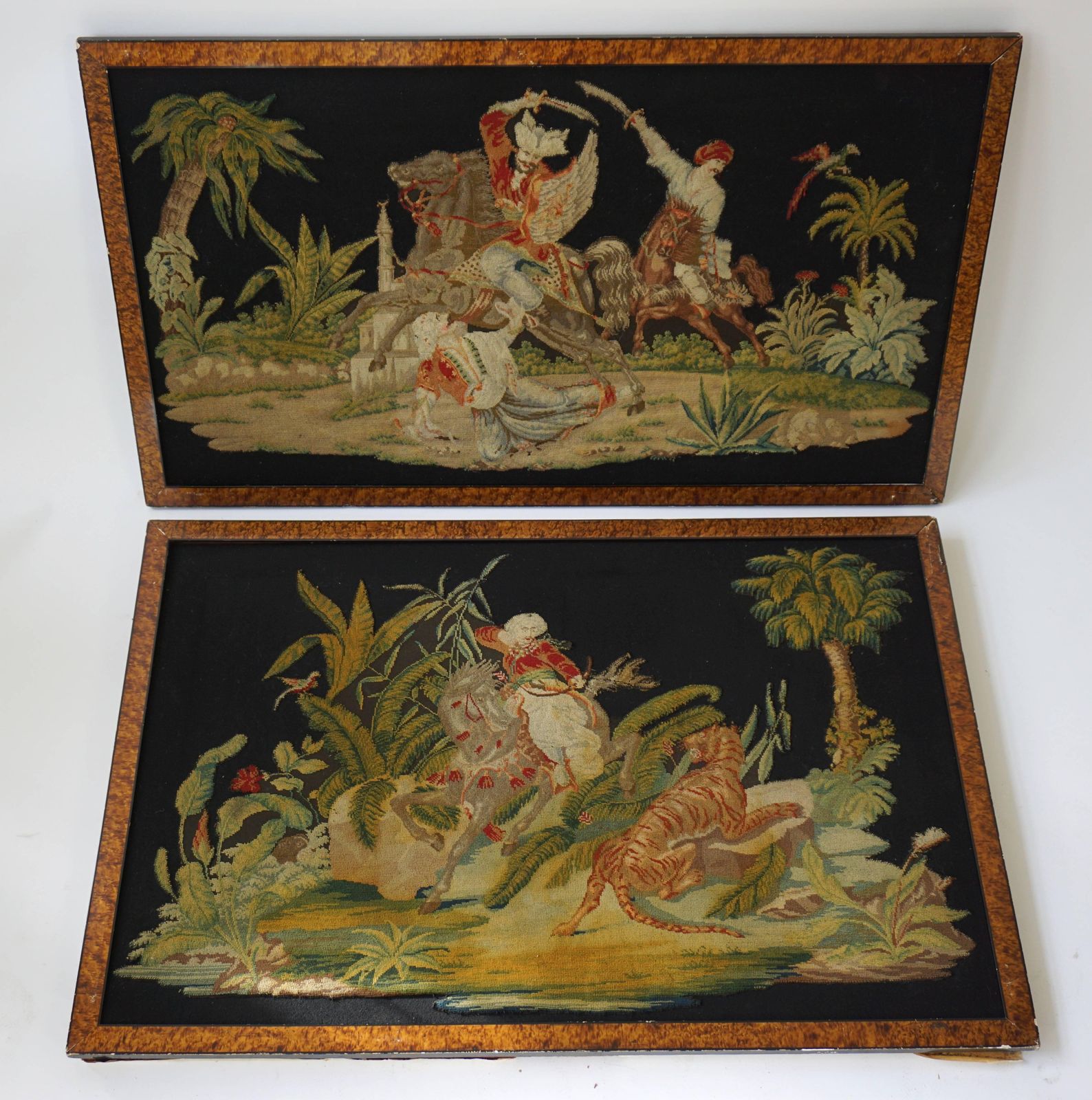 Pair Of Gros Point Stitched Panels Representing Orientalist Scenes photo furniture
