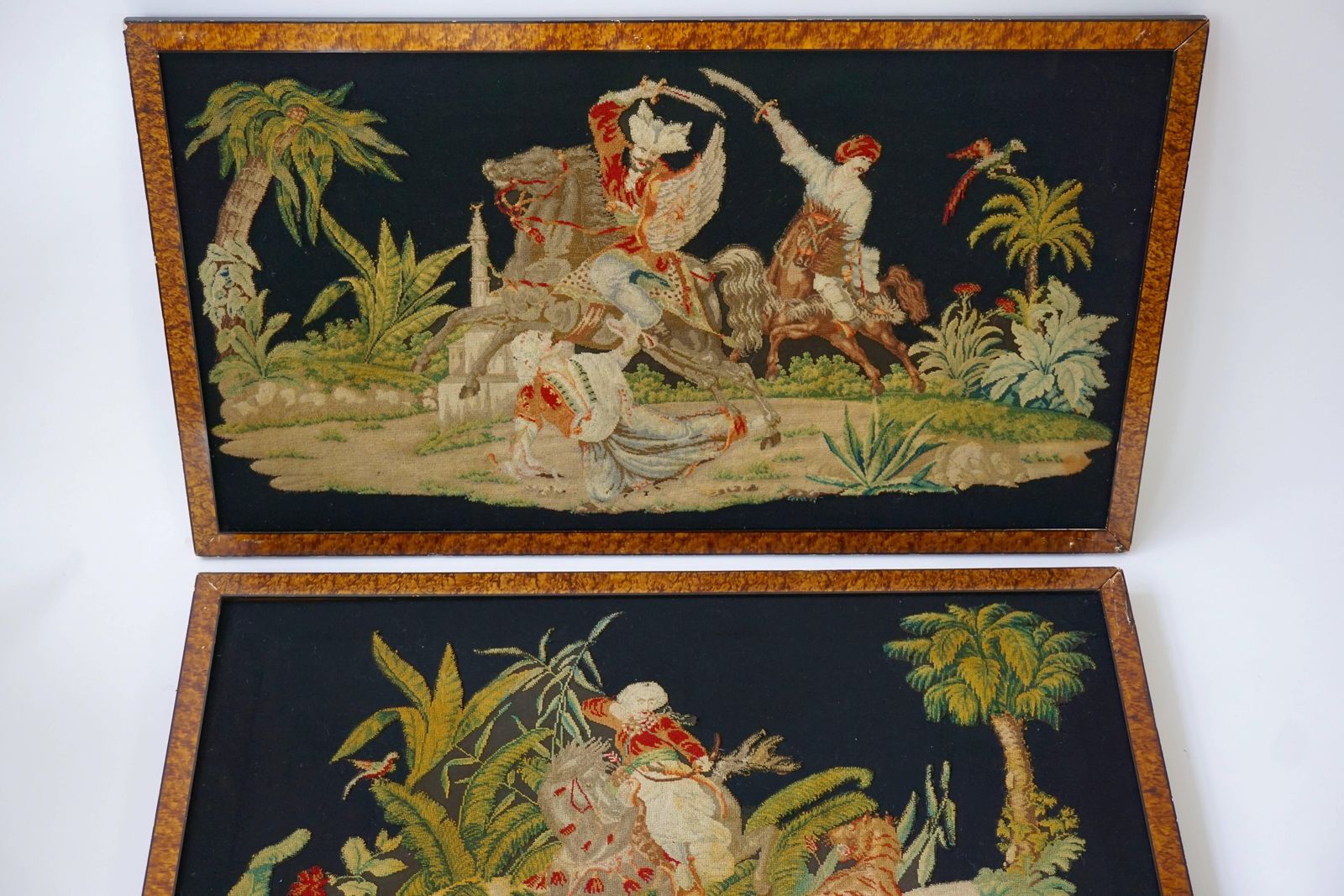 Pair Of Gros Point Stitched Panels Representing Orientalist Scenes photo vinterior