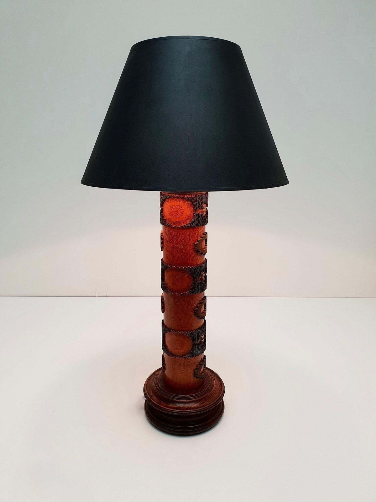 Table Lamp In Wood And Brass Made From An Old Stamp photo furniture