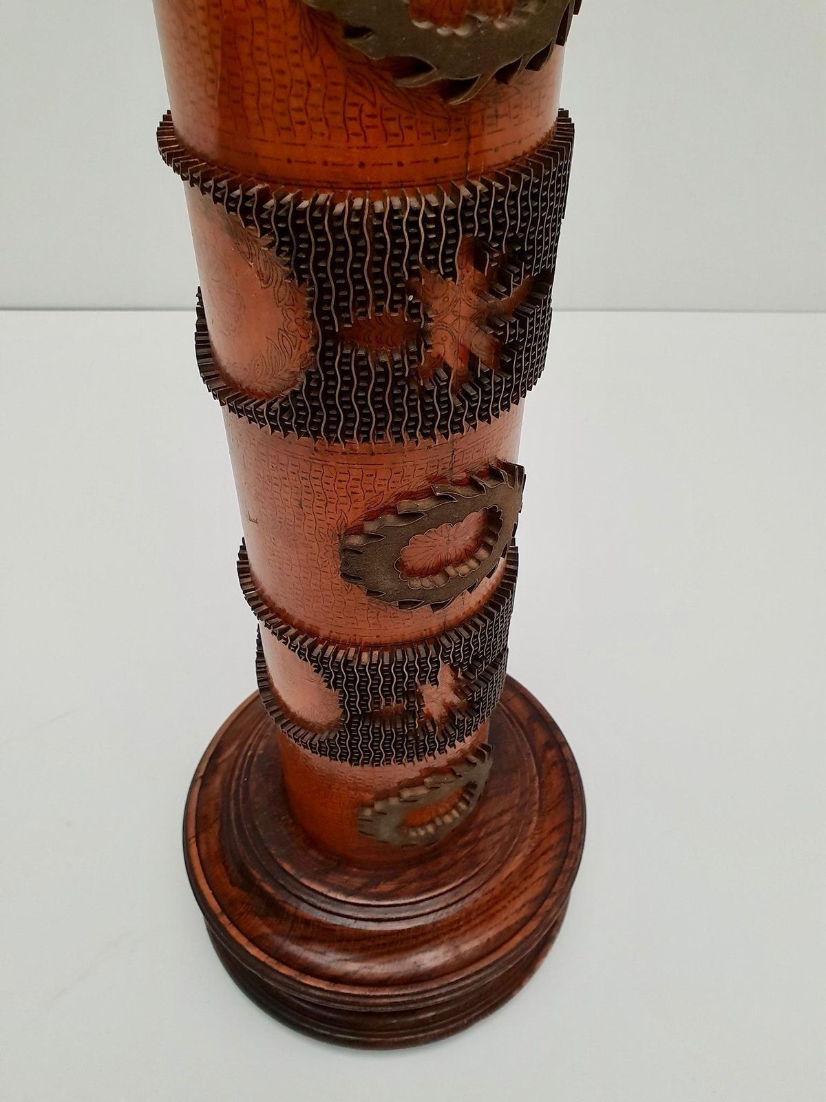 Table Lamp In Wood And Brass Made From An Old Stamp photo buy
