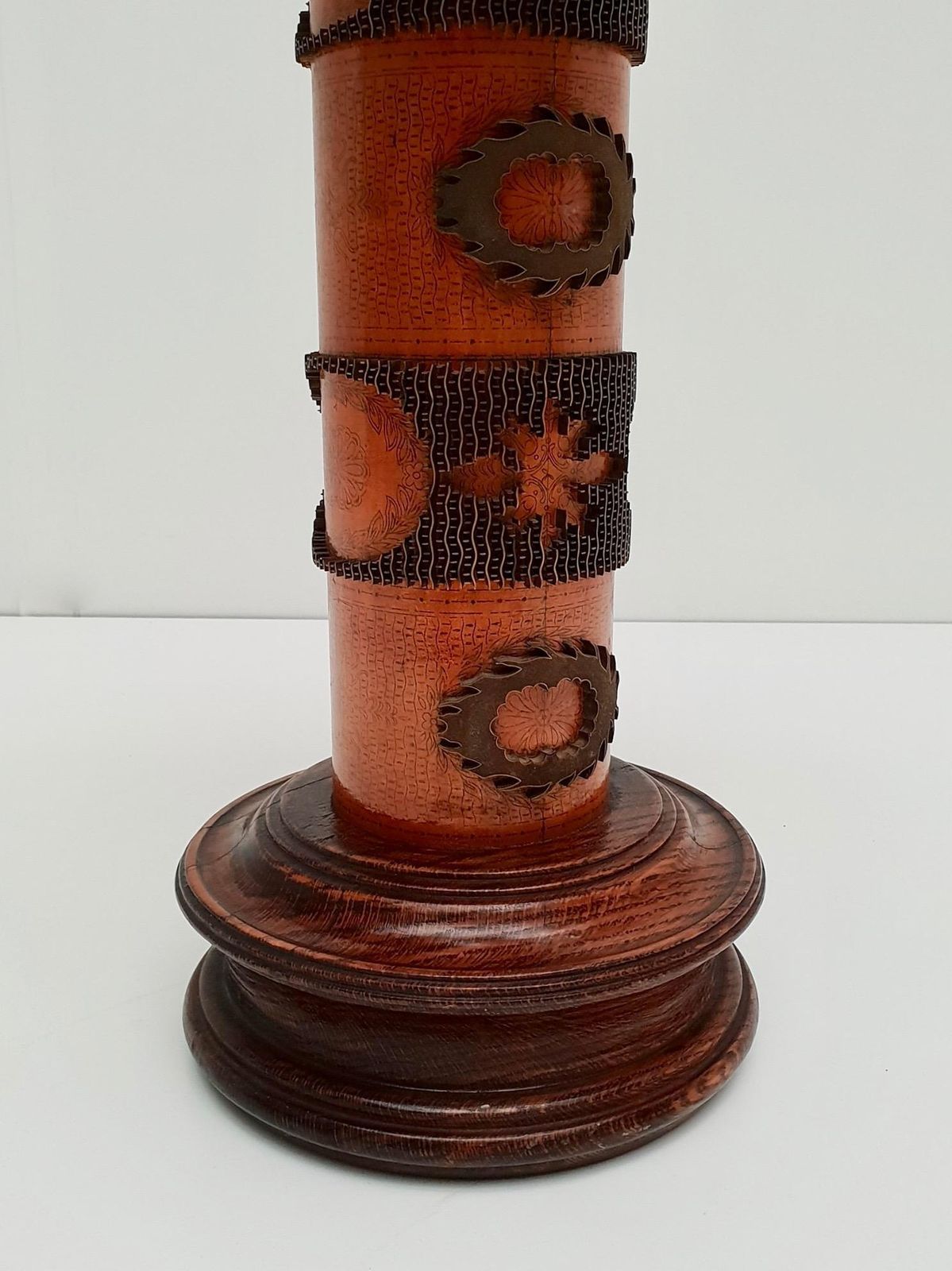 Table Lamp In Wood And Brass Made From An Old Stamp photo vintage