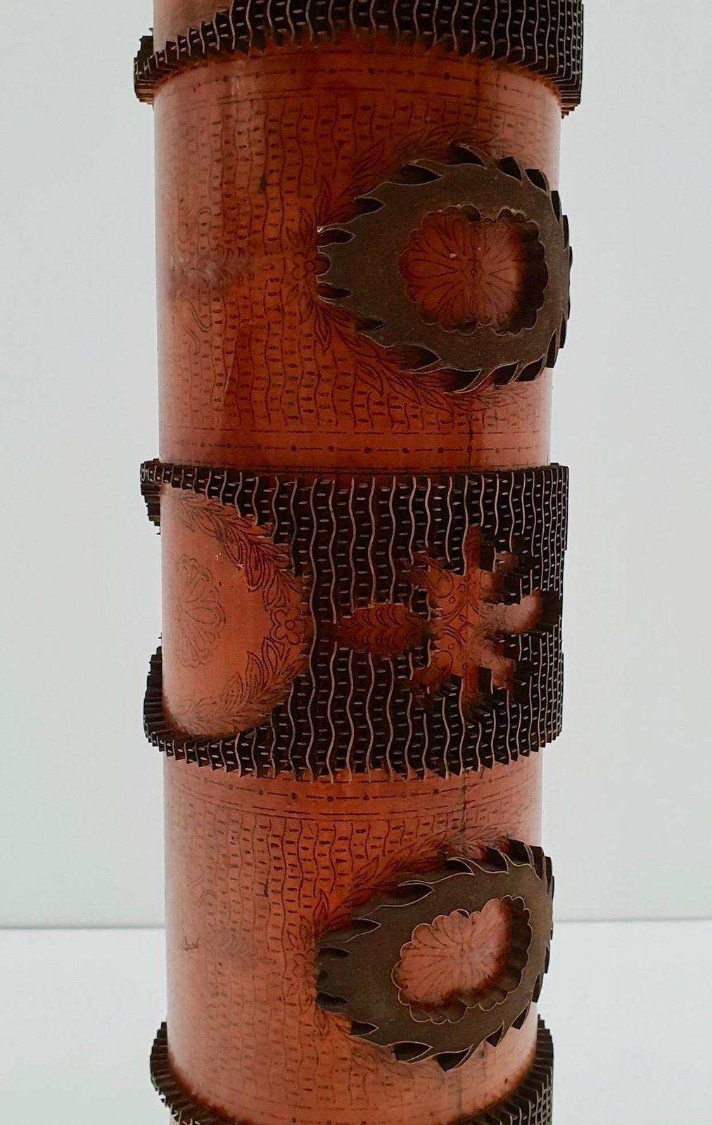 photo for sale Table Lamp In Wood And Brass Made From An Old Stamp