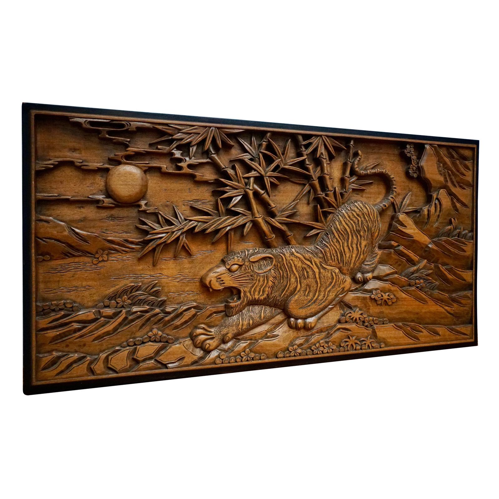 Chinese Carved Wood Wall Art From A Hunting Tiger