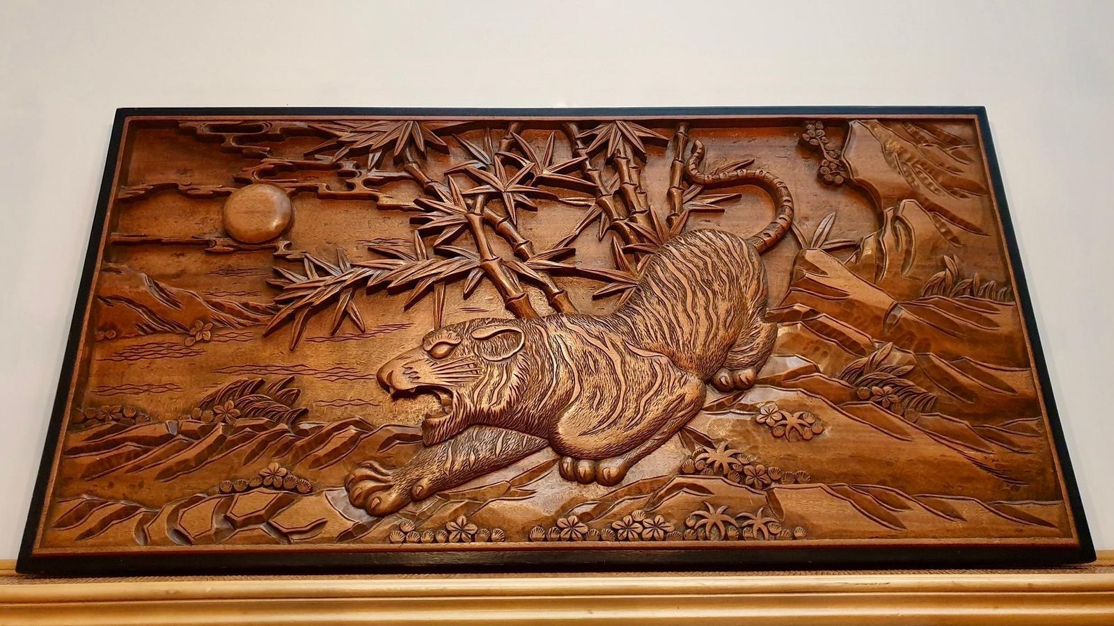 Chinese Carved Wood Wall Art From A Hunting Tiger photo 1613.0