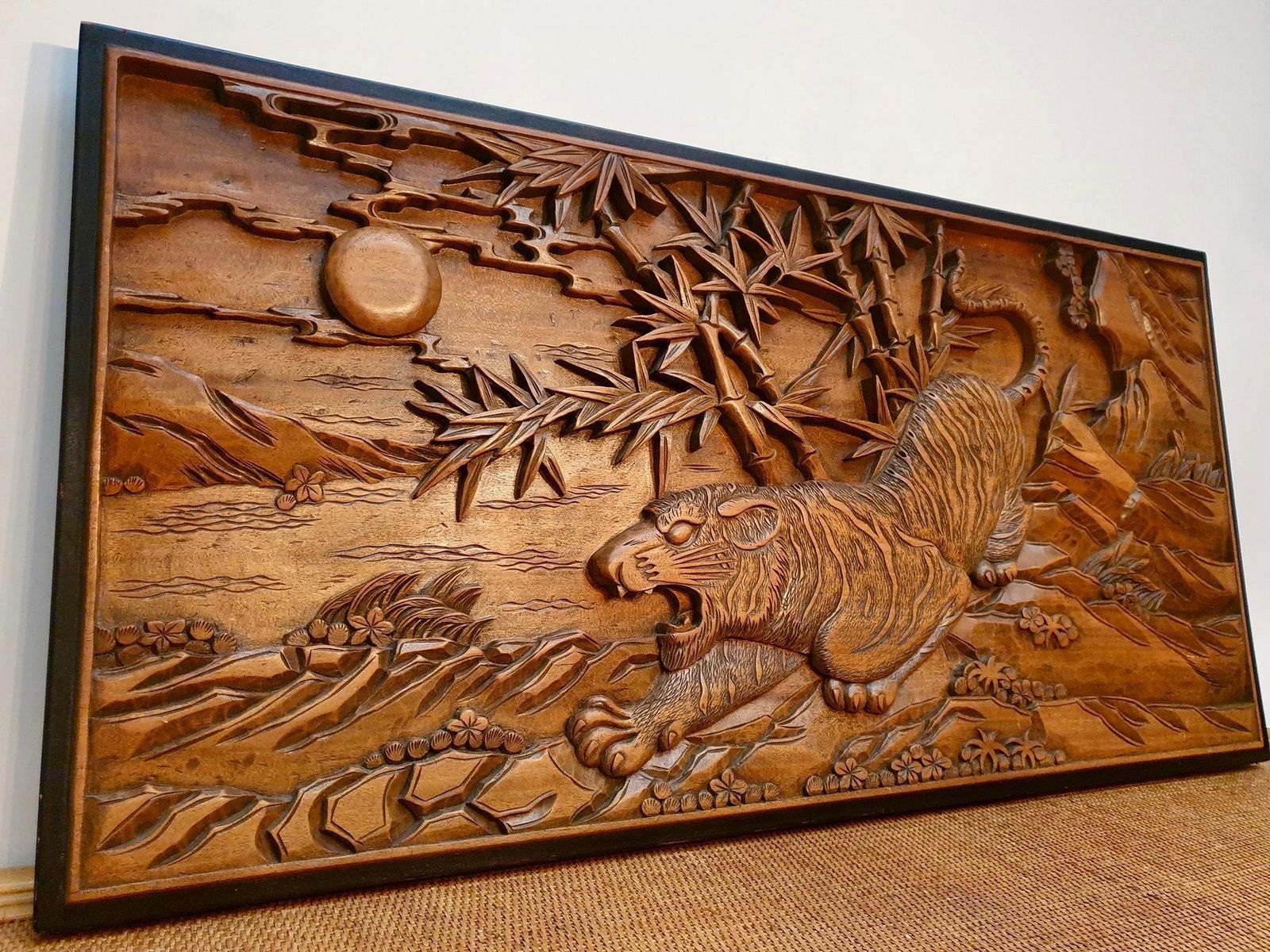 Chinese Carved Wood Wall Art From A Hunting Tiger photo buy
