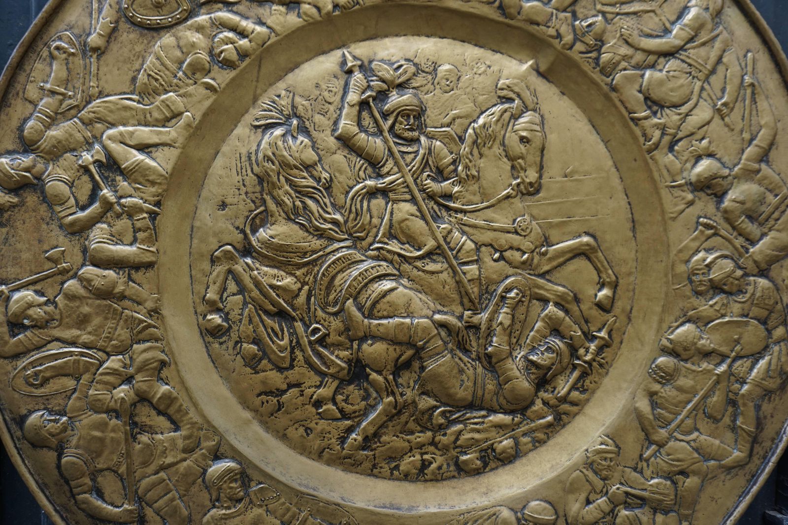 photo for sale Hammered Copper Wall Relief Sculpture With Roman Warriors