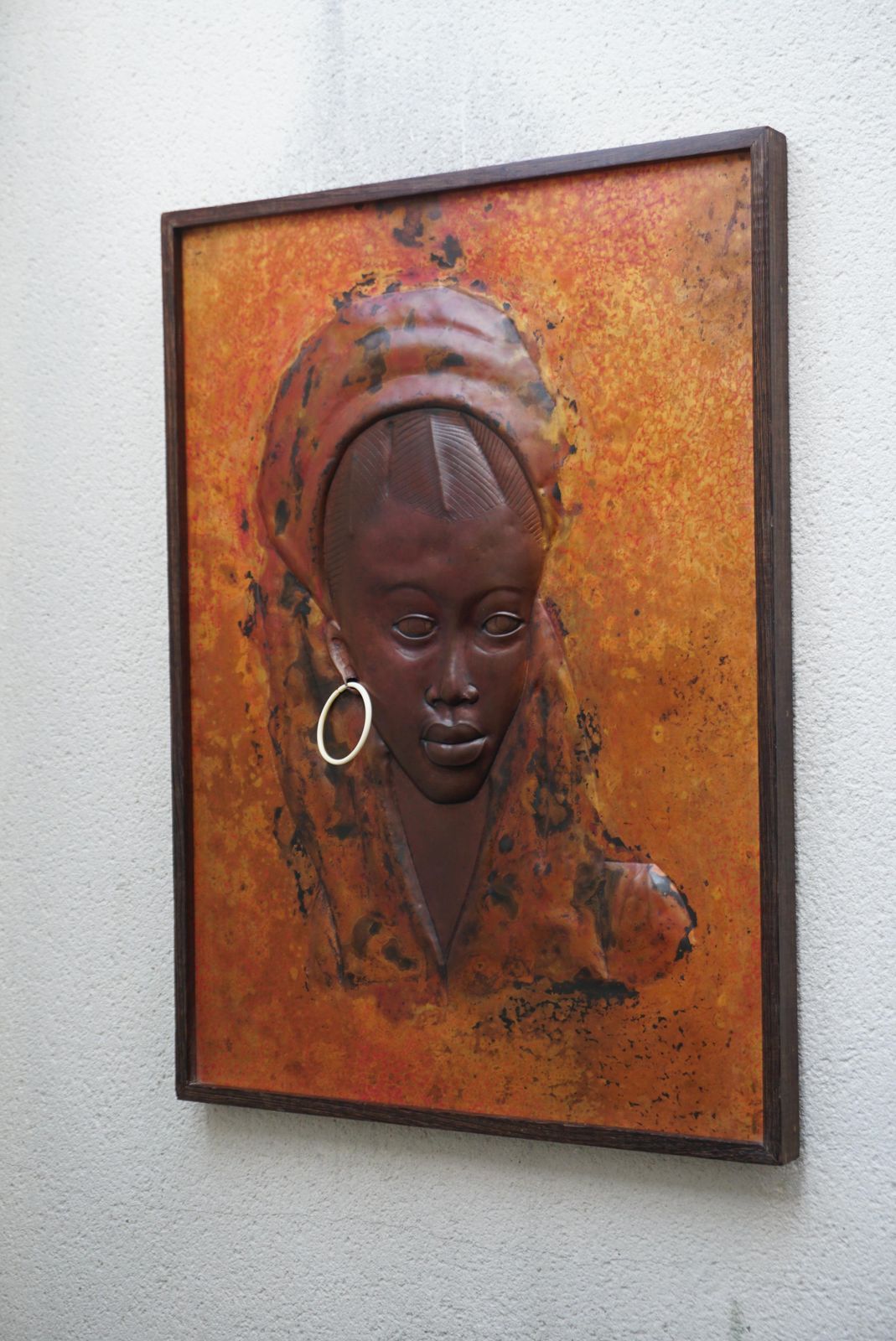 Beautiful Hammered Copper Bas Relief Of An African Woman photo for sale