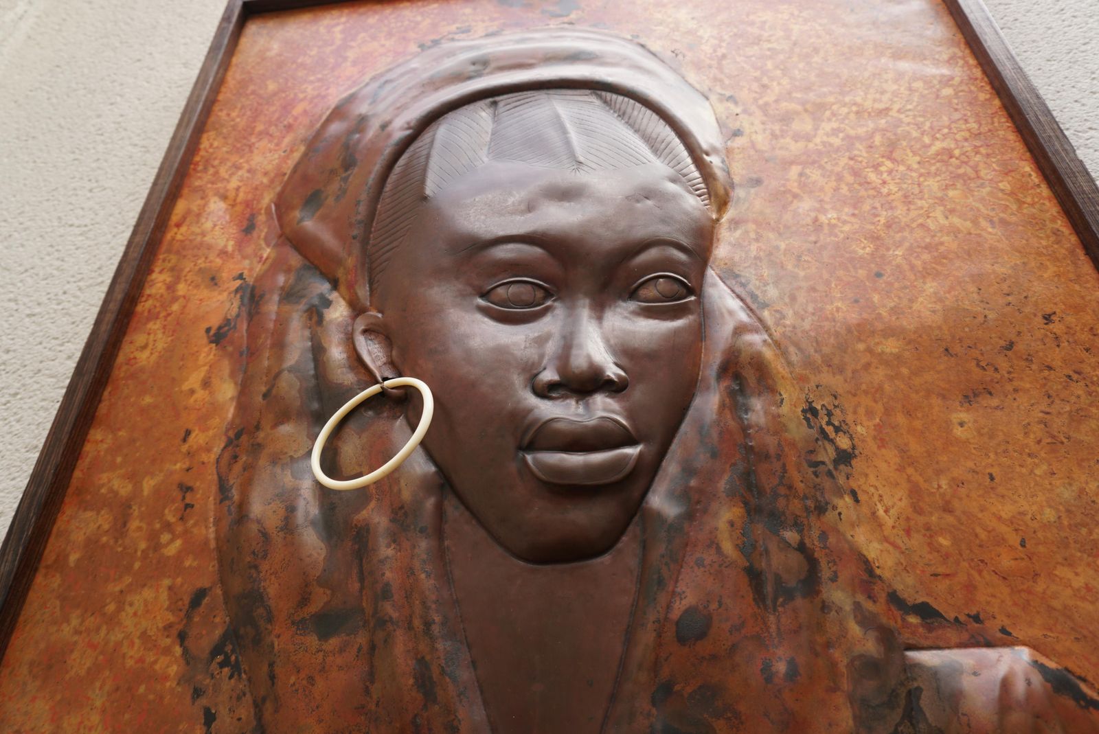 Beautiful Hammered Copper Bas Relief Of An African Woman photo 4628.0