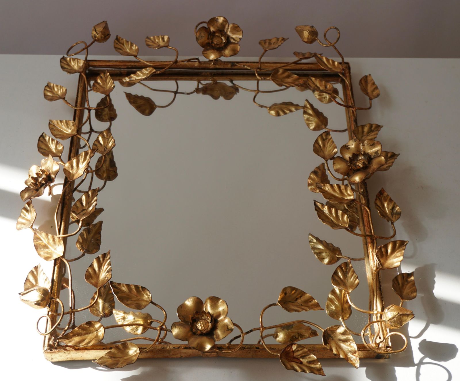 Mirror In Gilded Metal With Vine Leaves Italy, 1970s photo for sale