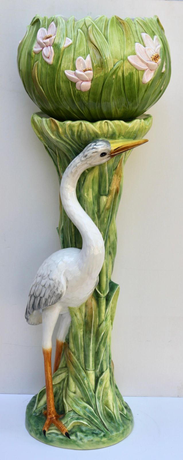 Two Columns With Heron And Planter In The Style Of Delphin Massier photo furniture