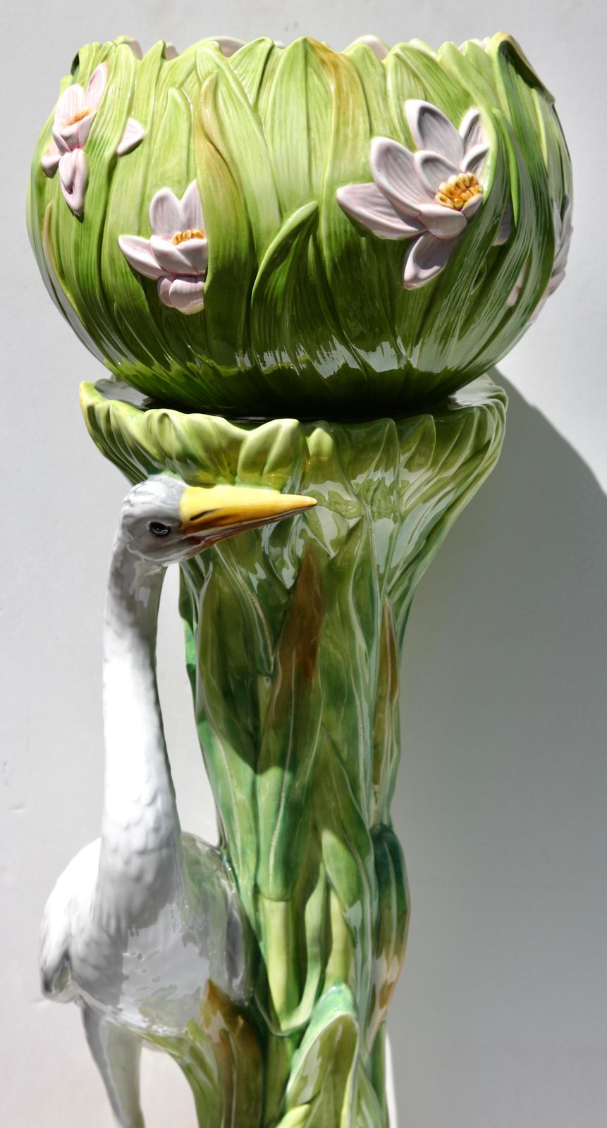 Two Columns With Heron And Planter In The Style Of Delphin Massier photo vintage