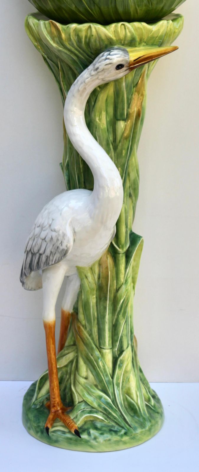 photo furniture Two Columns With Heron And Planter In The Style Of Delphin Massier